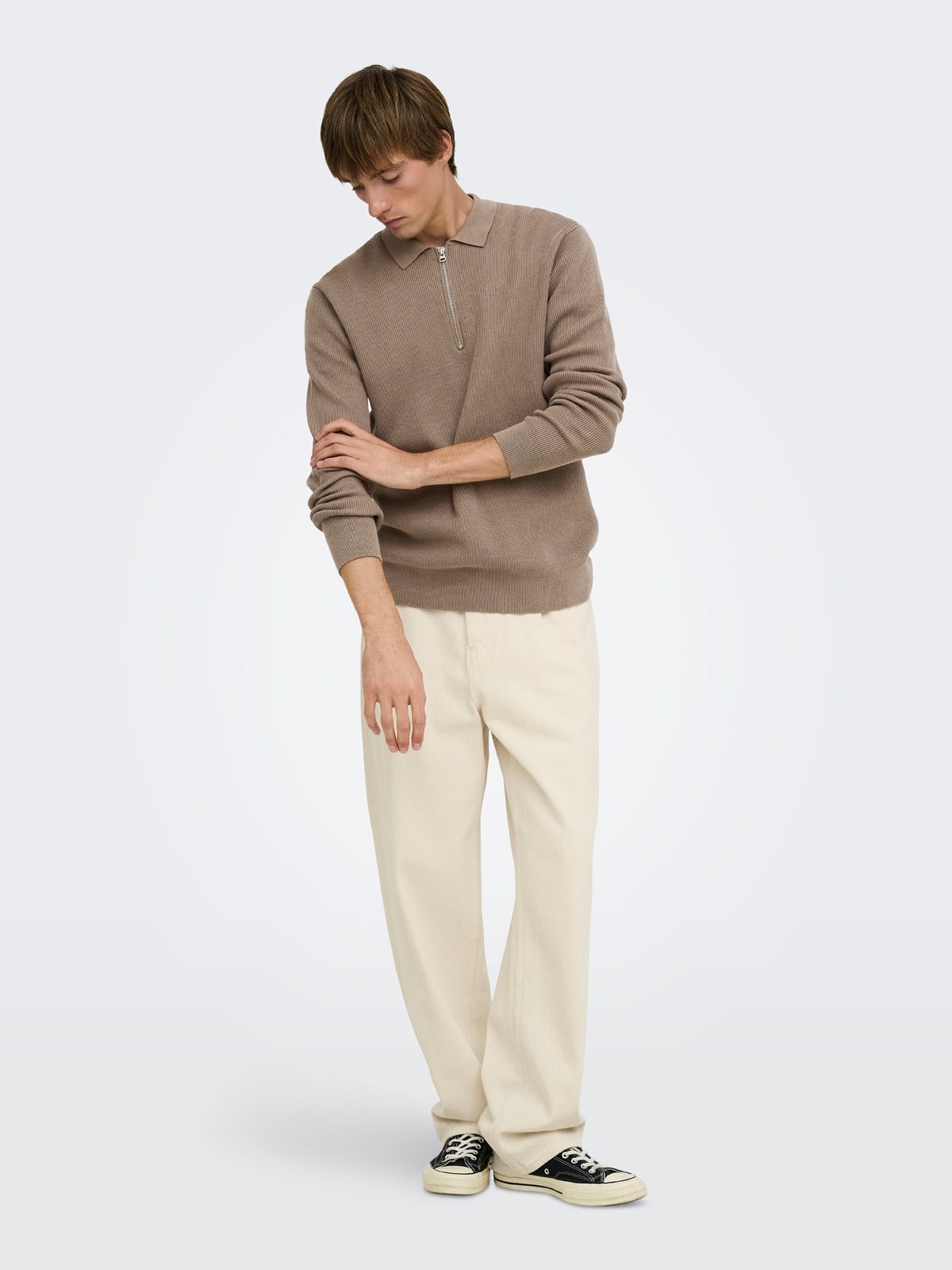 ONSPHIL REG 12 HALF ZIP POLO KNIT Desert Taupe