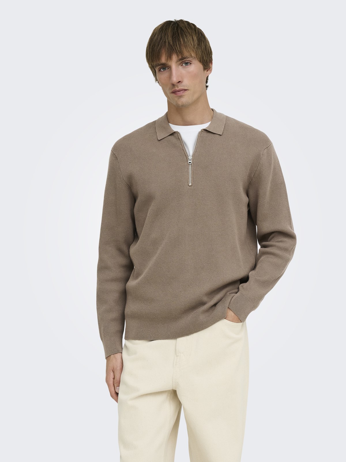 ONSPHIL REG 12 HALF ZIP POLO KNIT Desert Taupe