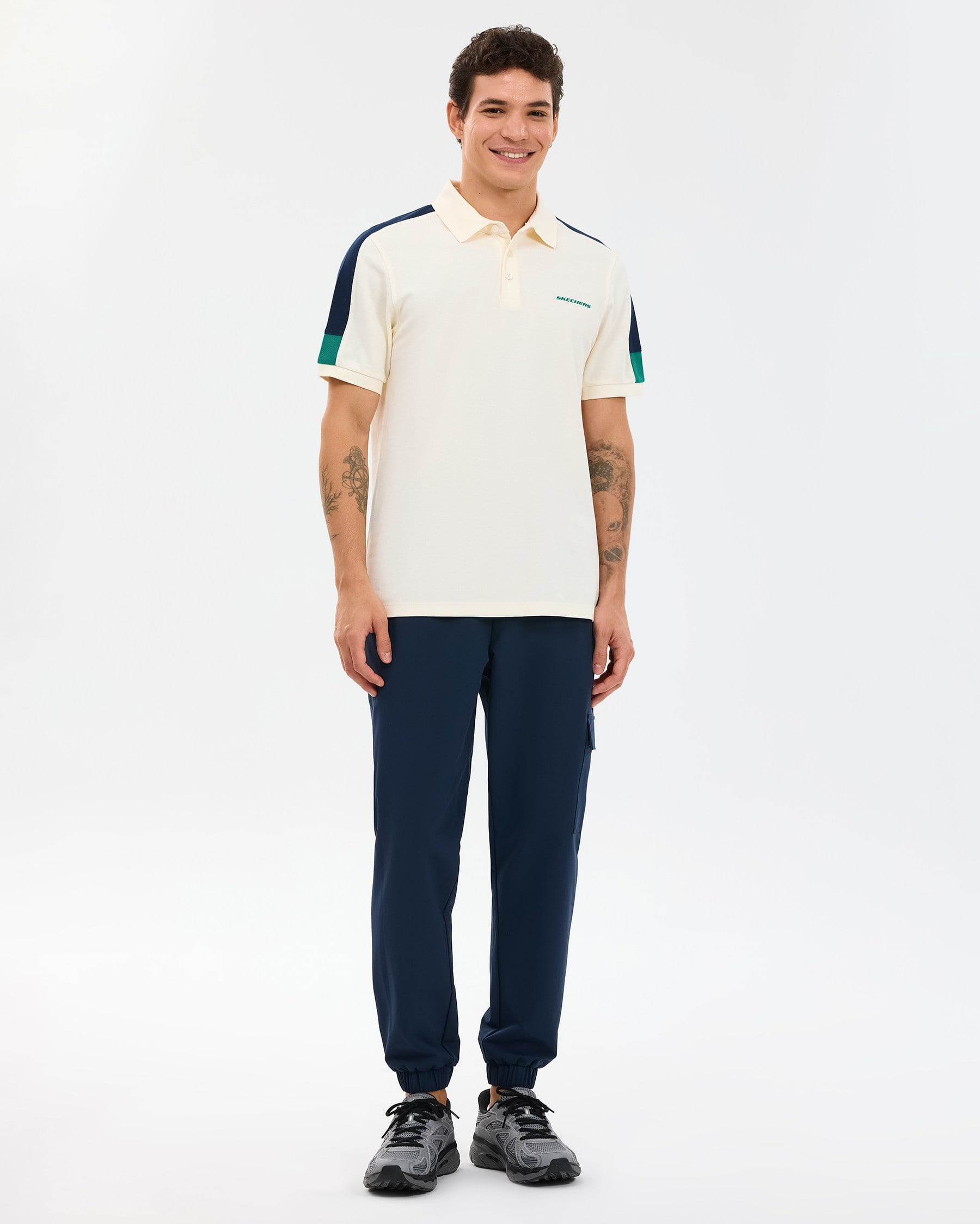Skechers M Color Block Detail Polo Ecru