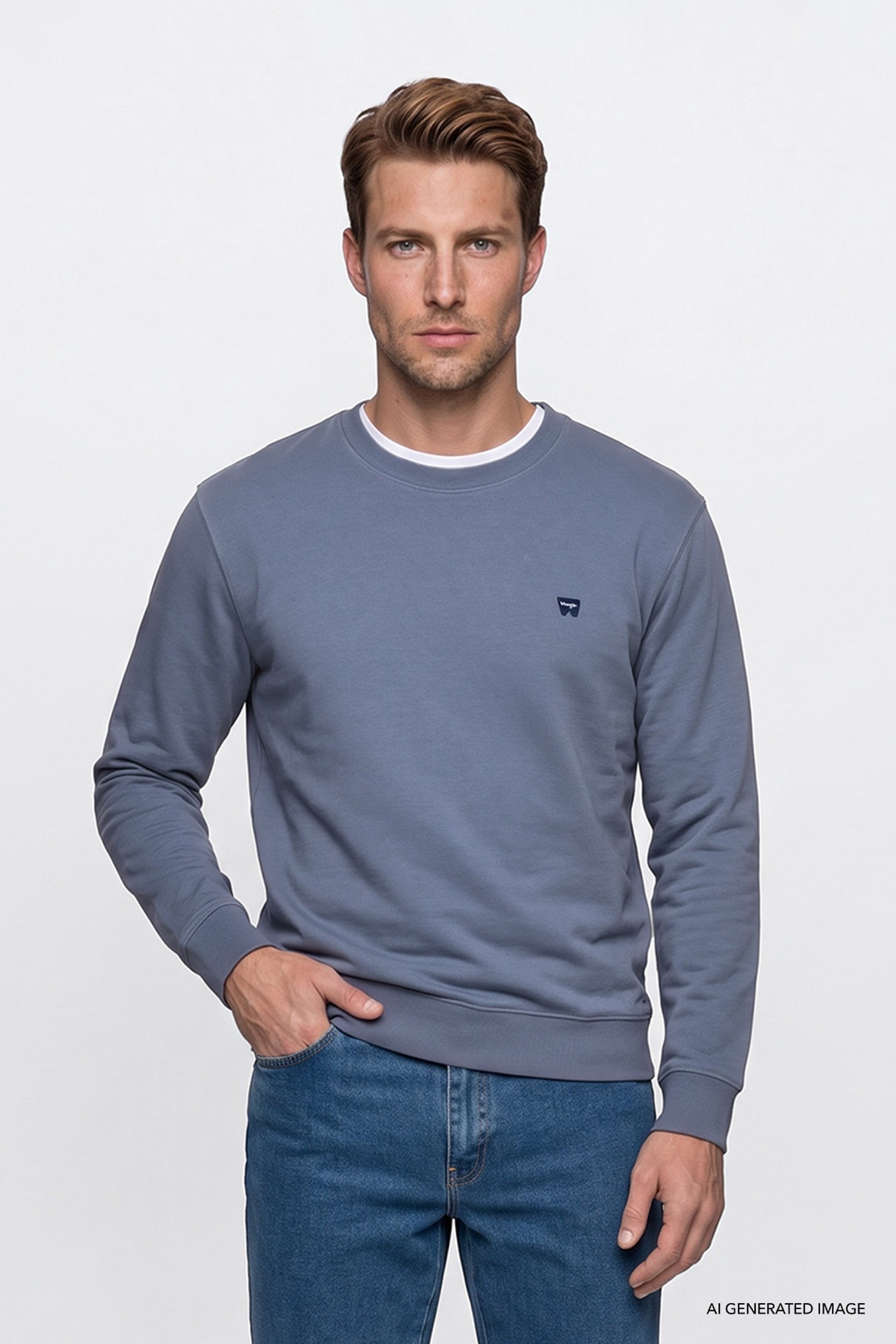 Erkek Patch Logo Sweatshirt Blue