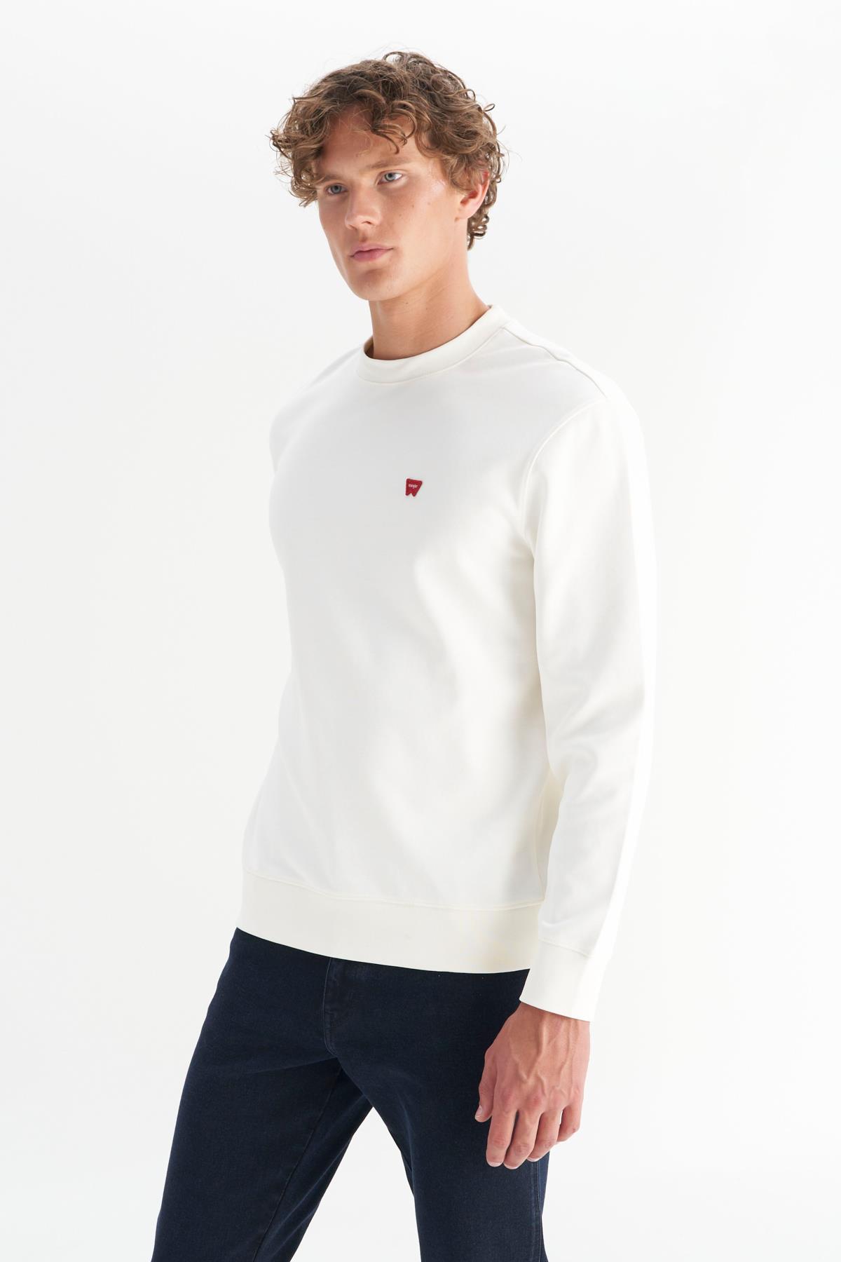 Erkek Patch Logo Sweatshirt Worn White