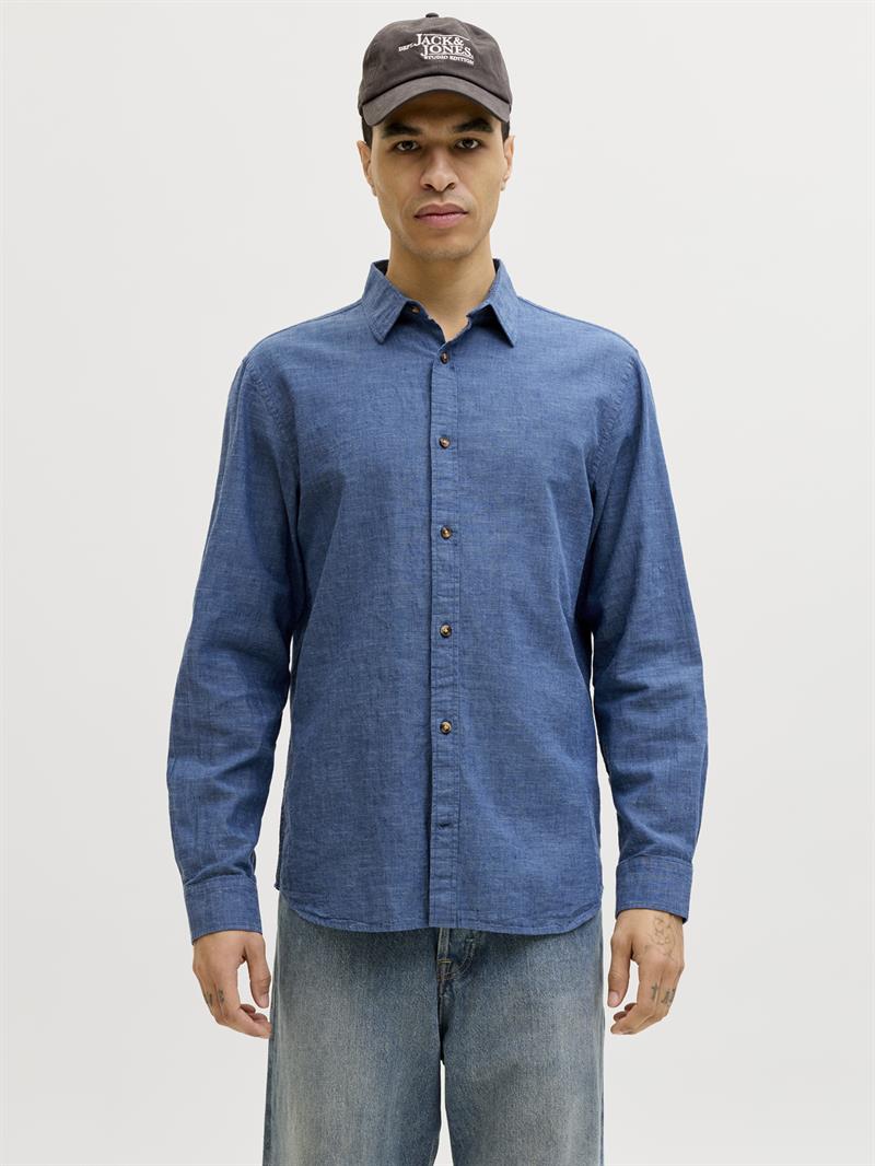 JJESUMMER LINEN BLEND SHIRT L/S SN Navy Blazer
