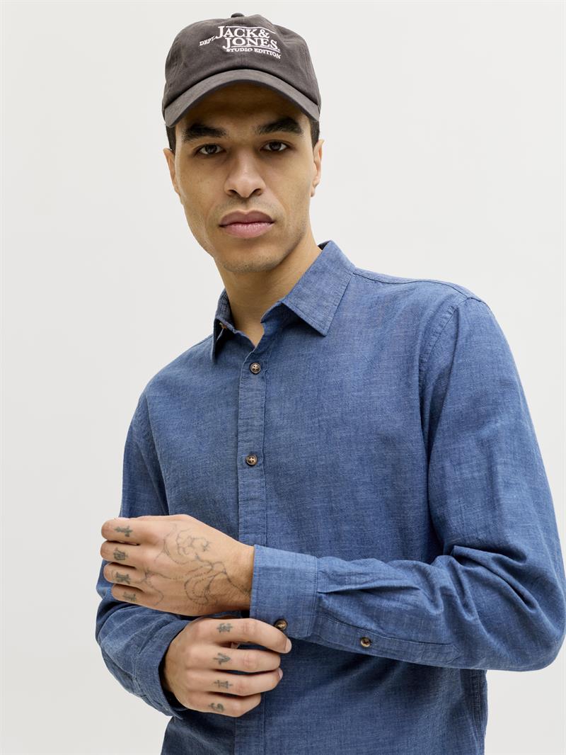 JJESUMMER LINEN BLEND SHIRT L/S SN Navy Blazer