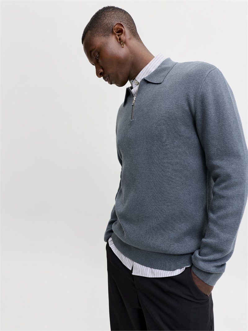 JPRMILANO STITCH KNIT ZIP POLO SN Turbulence