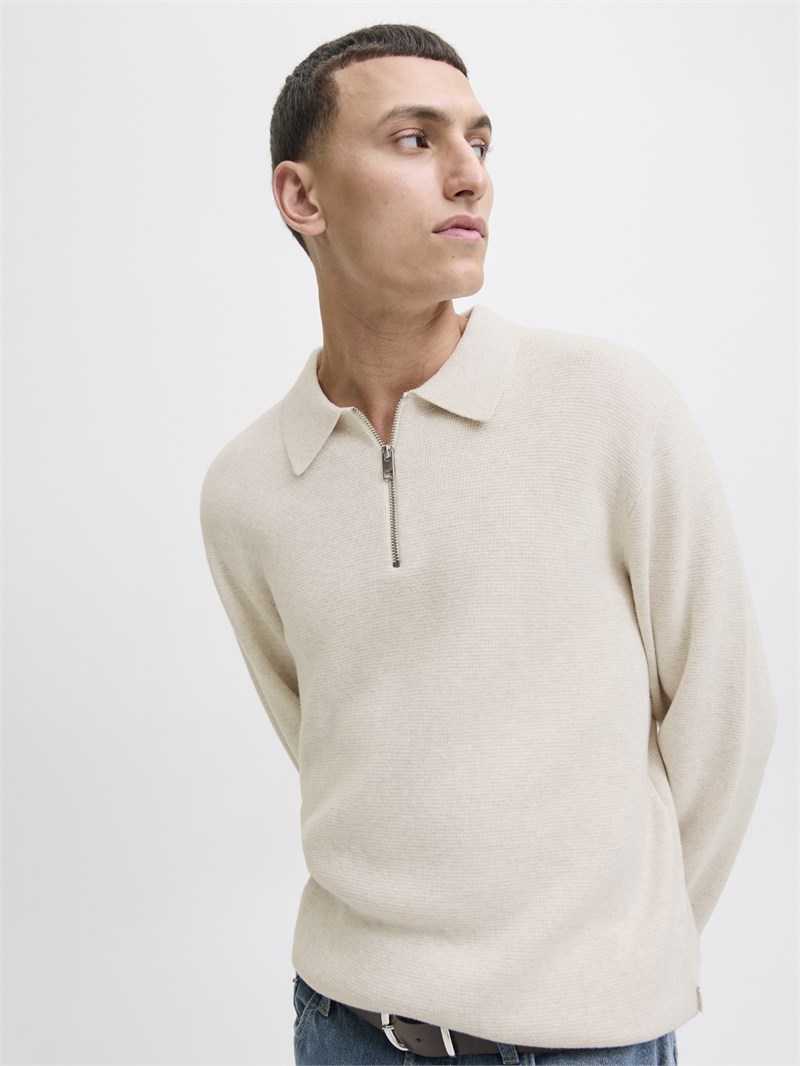JPRMILANO STITCH KNIT ZIP POLO SN Cloud Dancer