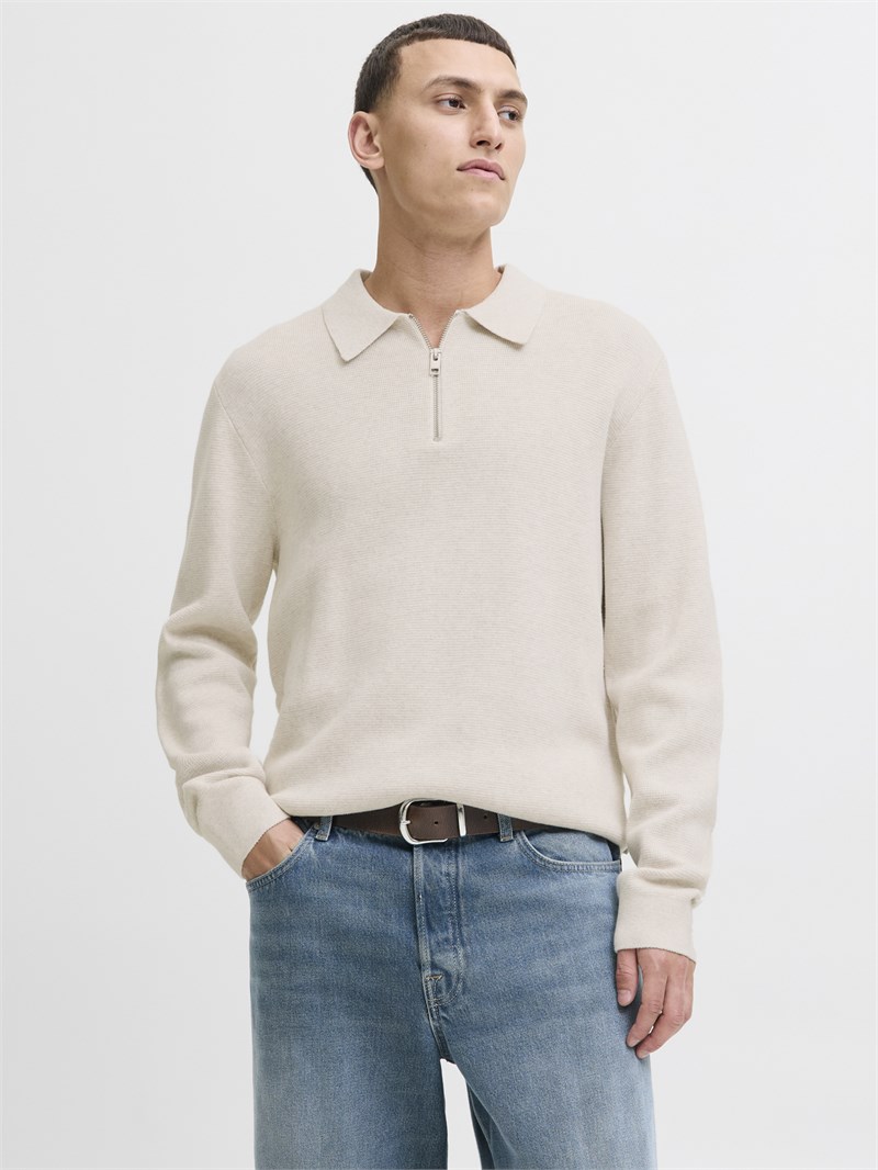JPRMILANO STITCH KNIT ZIP POLO SN Cloud Dancer