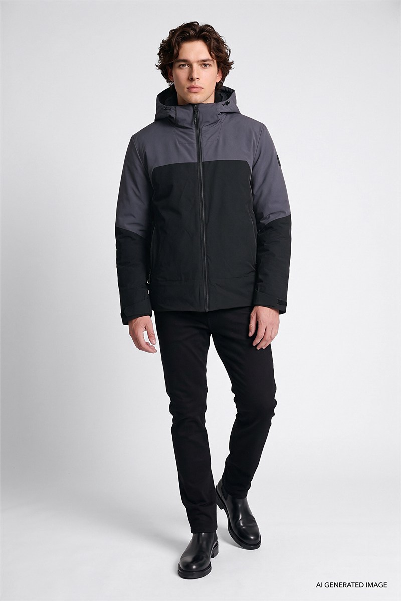 Erkek Kapüşonlu Mont Black