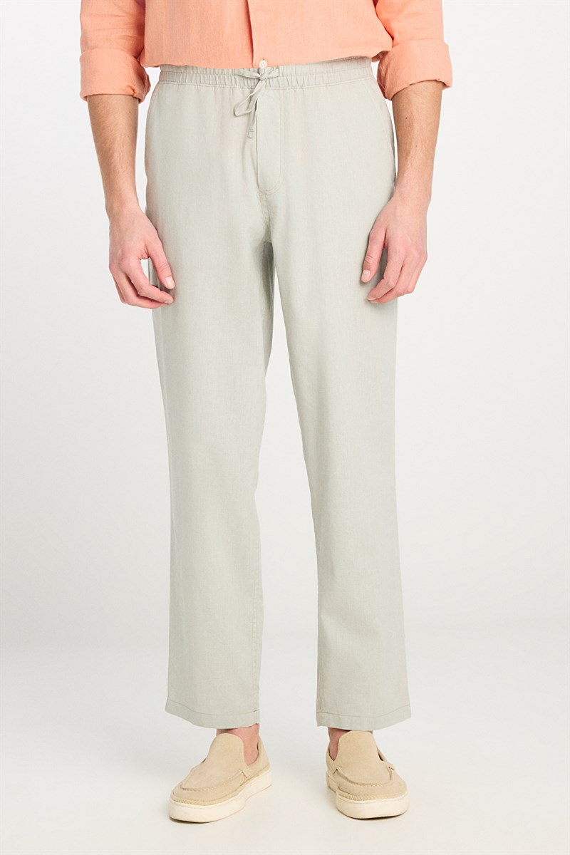 Keten Karışımlı Beli Lastikli Pantolon Grey