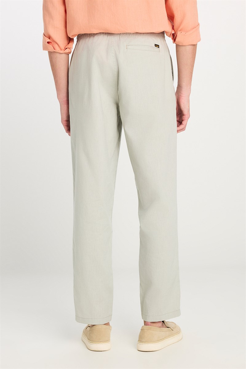 Keten Karışımlı Beli Lastikli Pantolon Grey