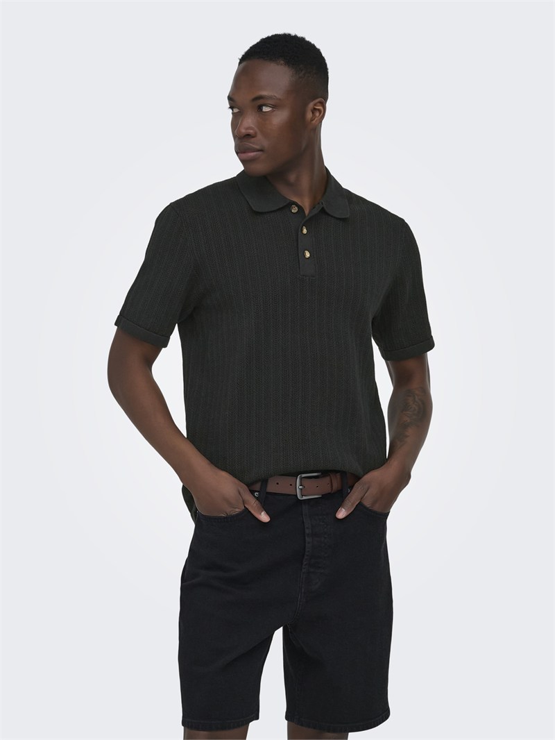 ONSMOON REG 12 SS POLO KNIT NOOS Black