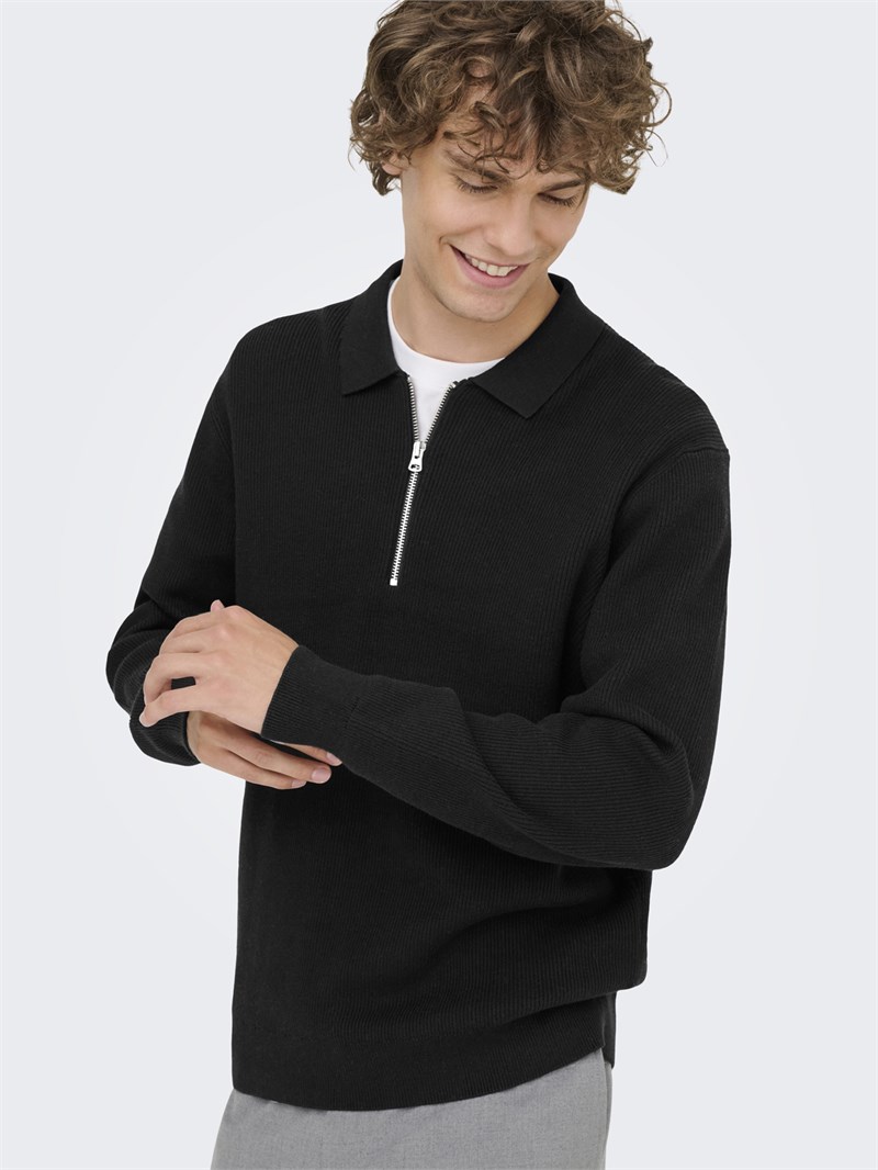 ONSPHIL REG 12 HALF ZIP POLO KNIT Black