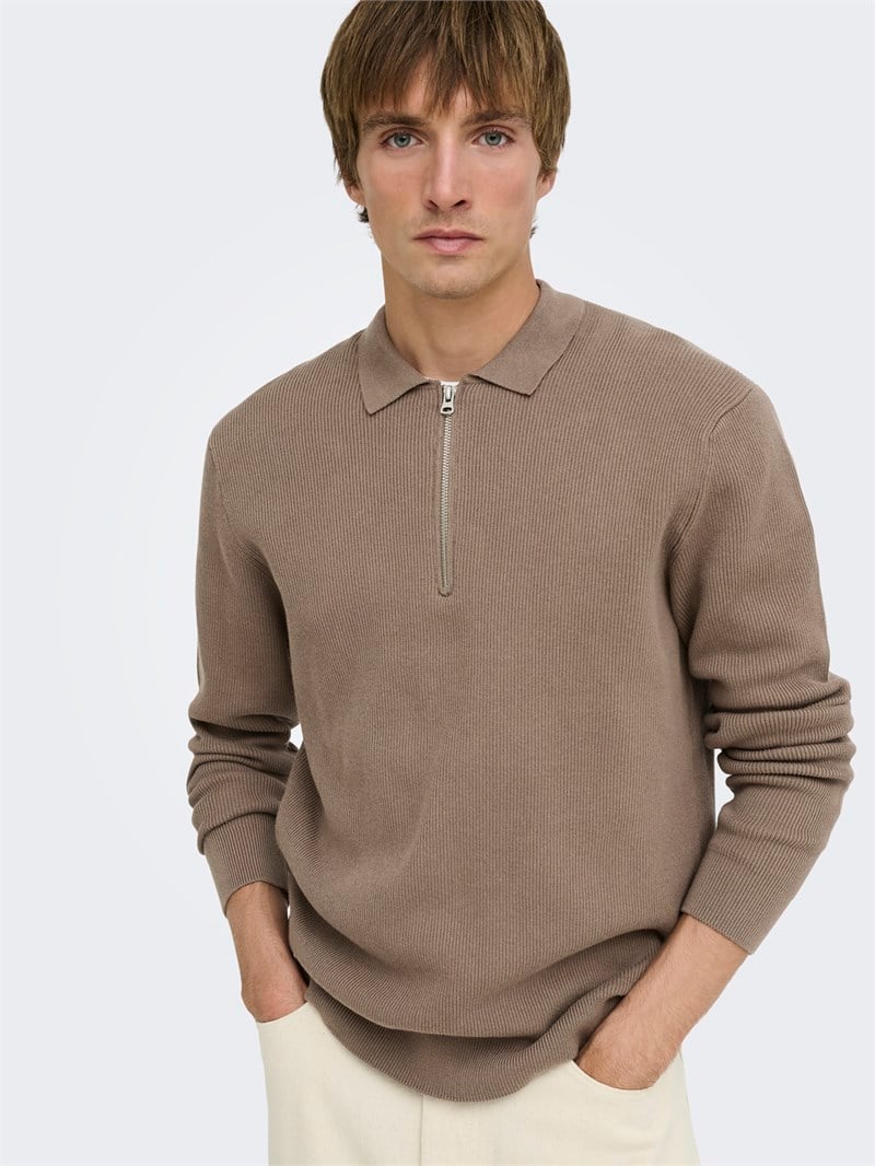 ONSPHIL REG 12 HALF ZIP POLO KNIT Desert Taupe