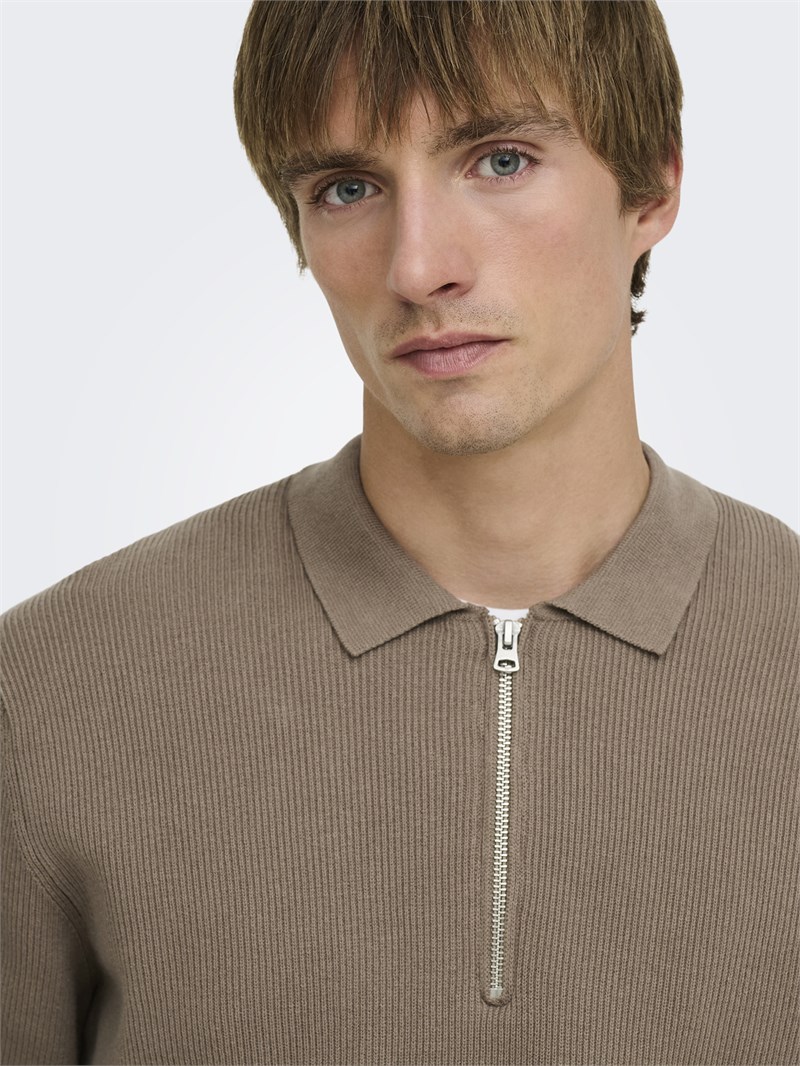 ONSPHIL REG 12 HALF ZIP POLO KNIT Desert Taupe