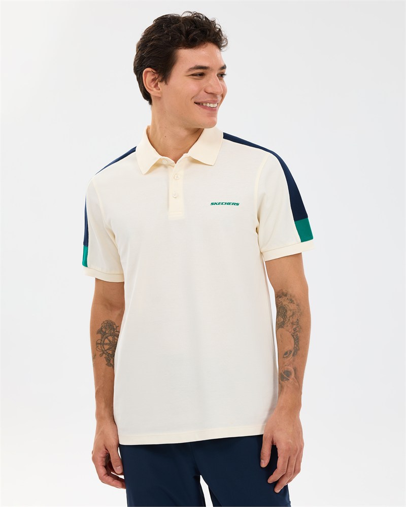 Skechers M Color Block Detail Polo Ecru