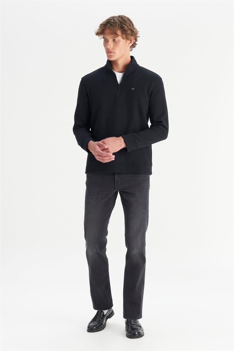 Erkek Half  Zip Sweatshirt Siyah