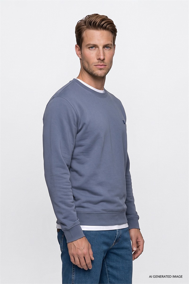 Erkek Patch Logo Sweatshirt Blue