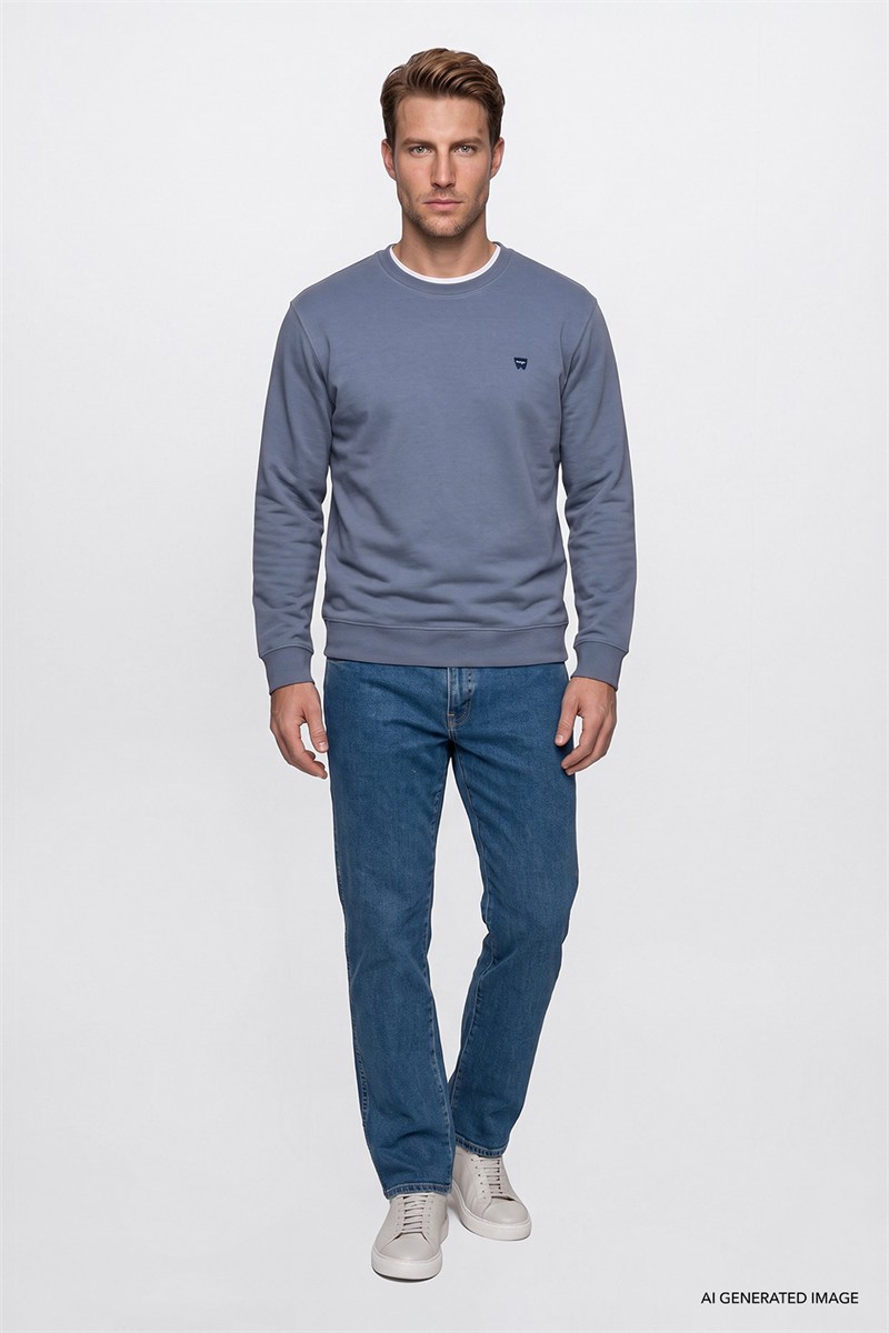 Erkek Patch Logo Sweatshirt Blue