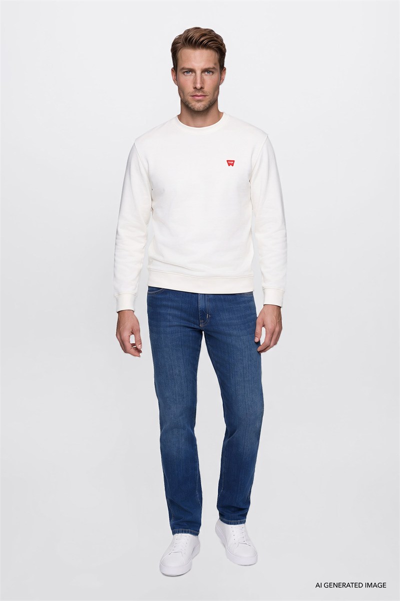 Erkek Patch Logo Sweatshirt Worn White
