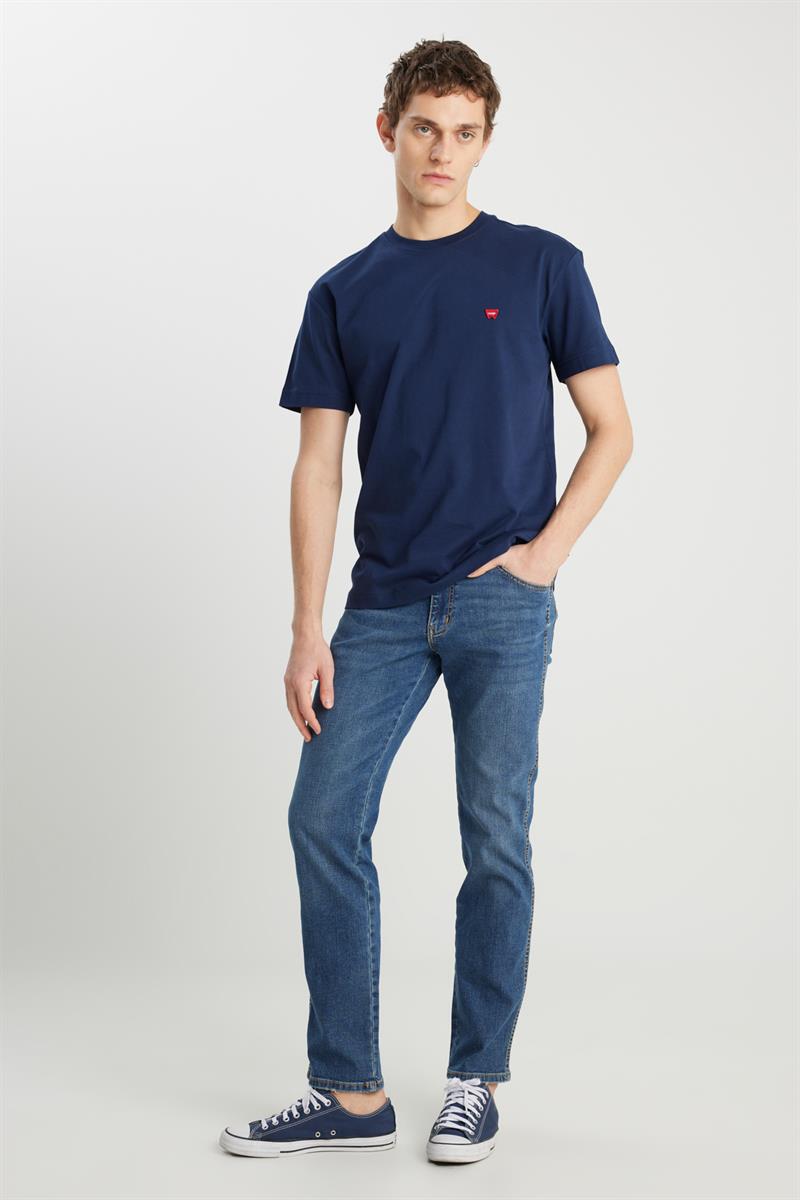 Small Logo Bisiklet Yaka T-shirt Navy