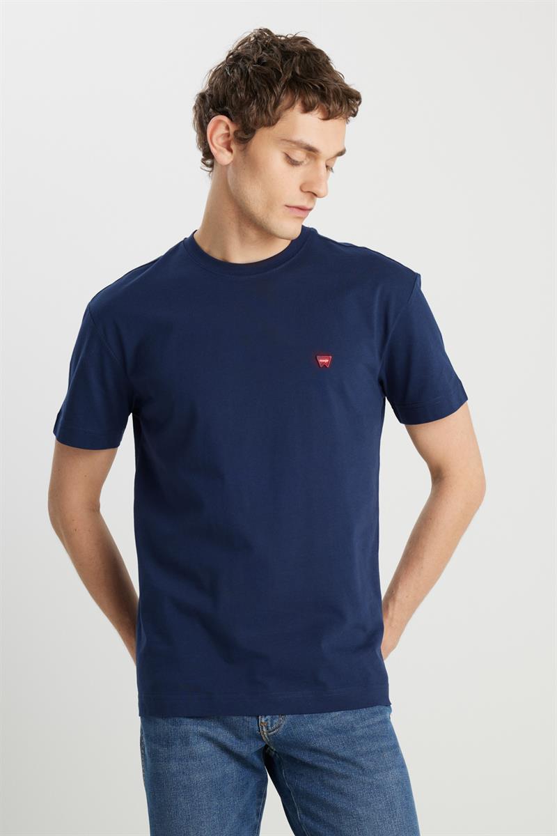 Small Logo Bisiklet Yaka T-shirt Navy