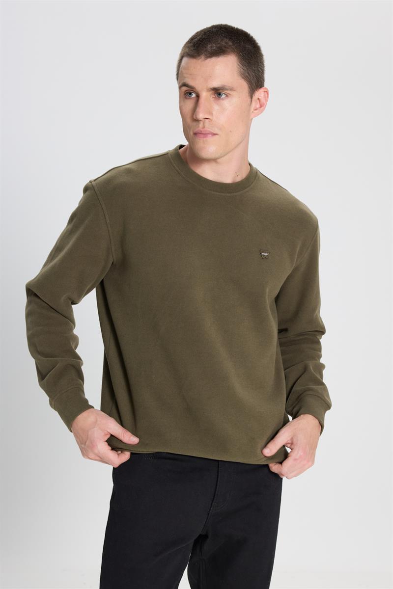 Selanik Bisiklet Yaka Sweatshirt Khaki