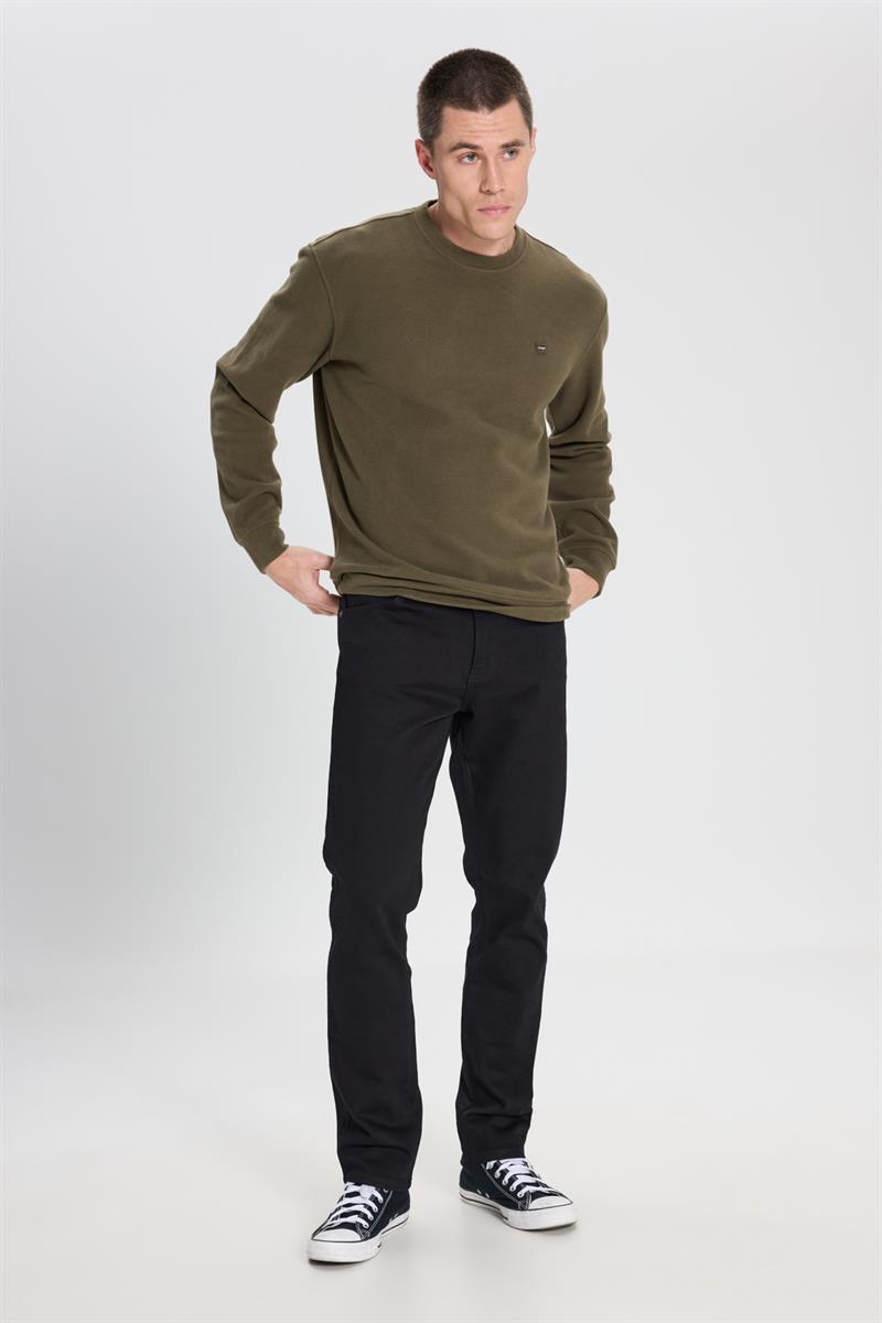 Selanik Bisiklet Yaka Sweatshirt Khaki