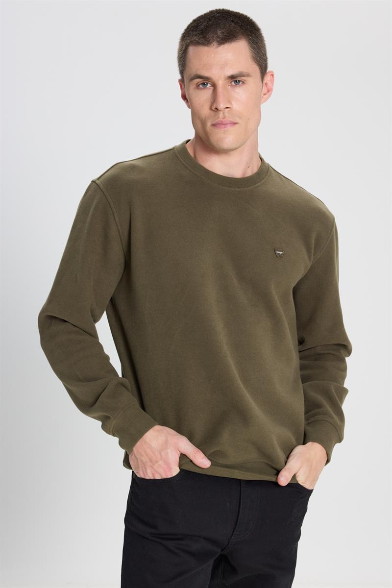 Selanik Bisiklet Yaka Sweatshirt Khaki