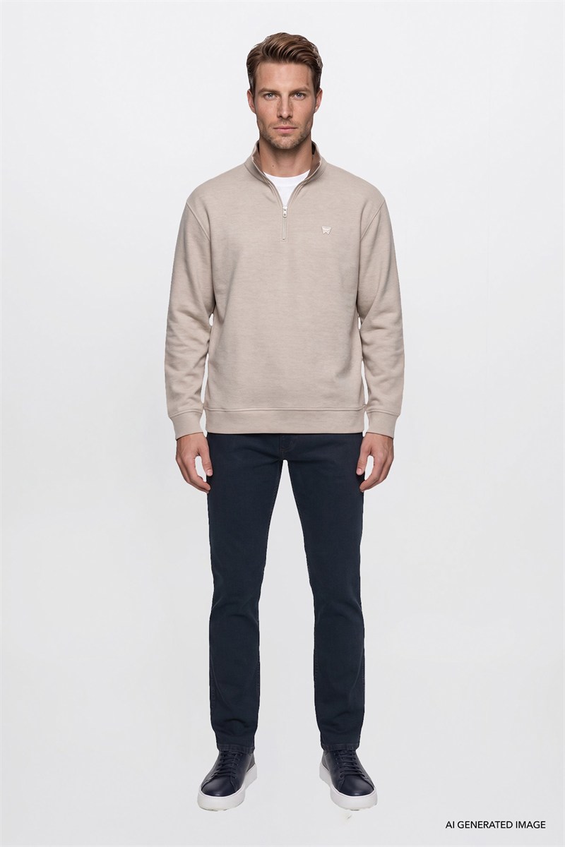 Selanik Half Zip Sweatshirt Beige Melange