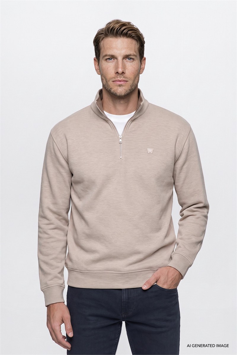 Selanik Half Zip Sweatshirt Beige Melange