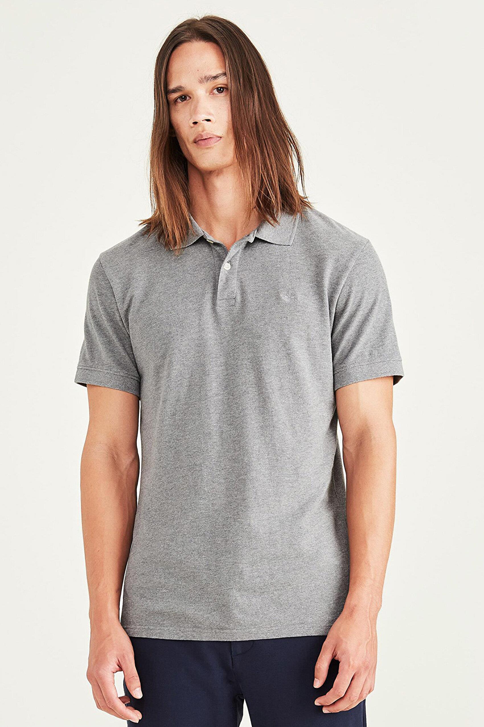 Rib Collar Gri Polo Tişört Beige