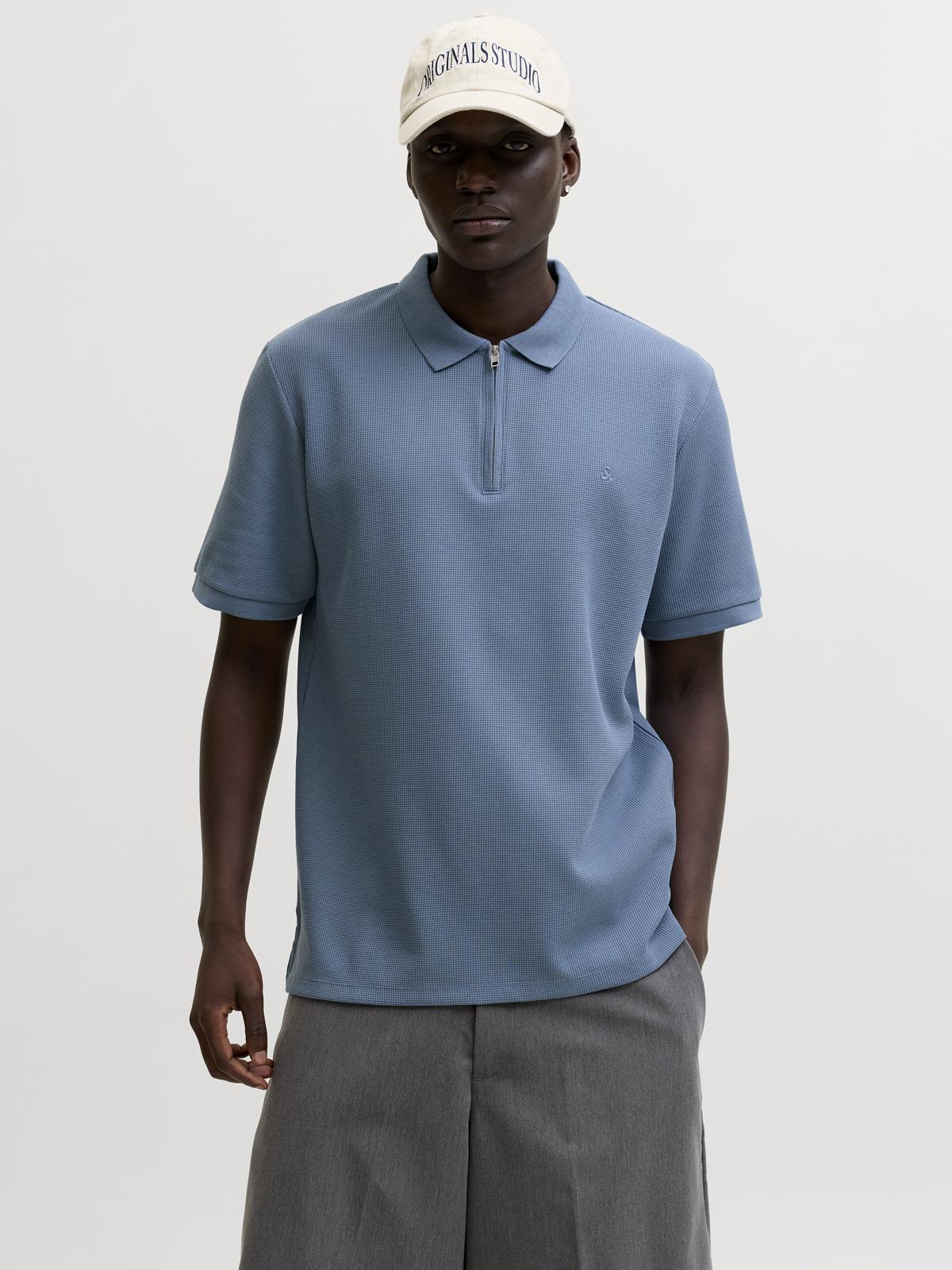 JJEAUSTIN ZIP POLO SS NOOS Blue Mirage