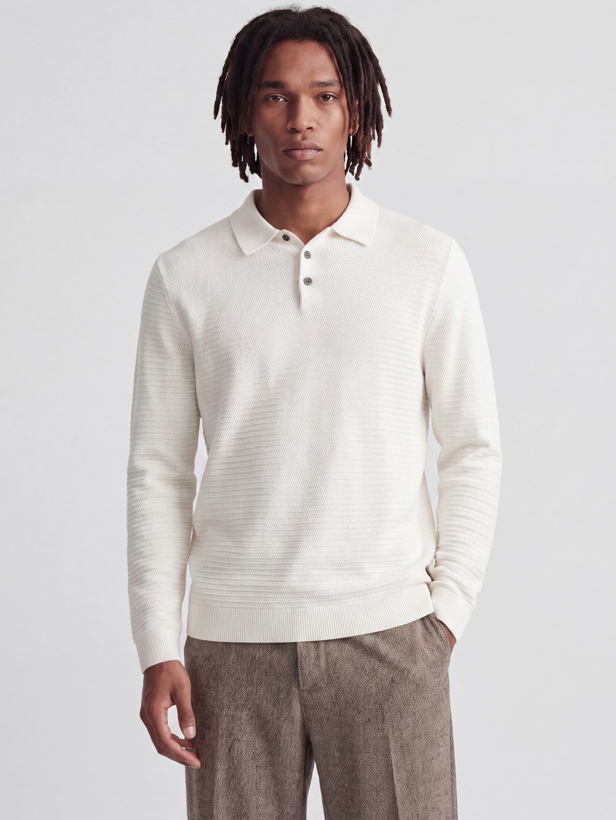 JPRBLURILEY KNIT POLO LS Cloud Dancer