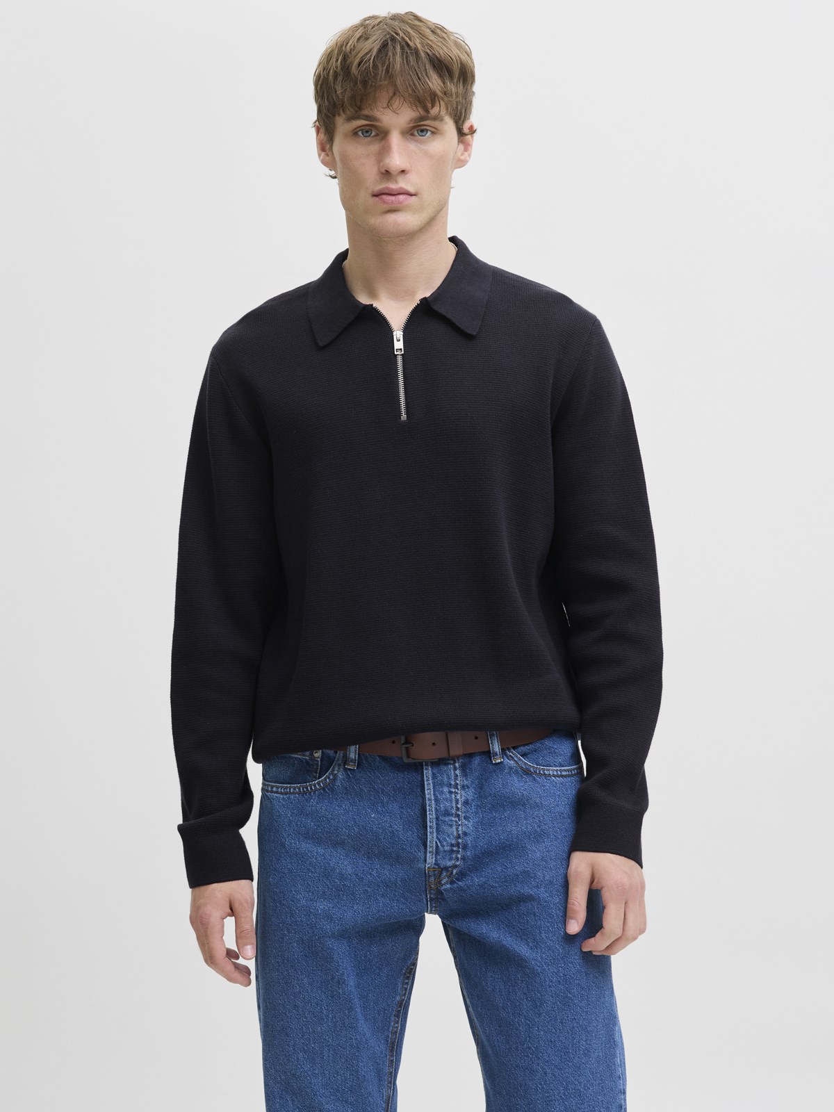 JPRMILANO STITCH KNIT ZIP POLO SN Night Sky