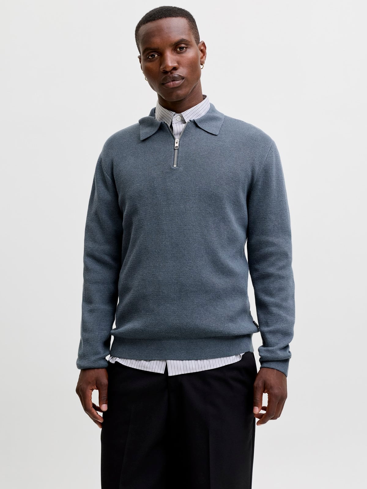 JPRMILANO STITCH KNIT ZIP POLO SN Turbulence