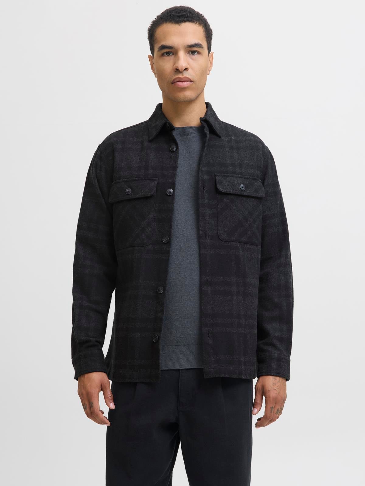 JPRRAYLE MELANGE CHECK L/S OVERSHIRT SN Black Beauty