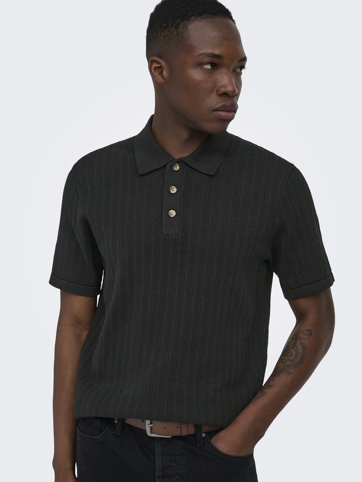 ONSMOON REG 12 SS POLO KNIT NOOS Black