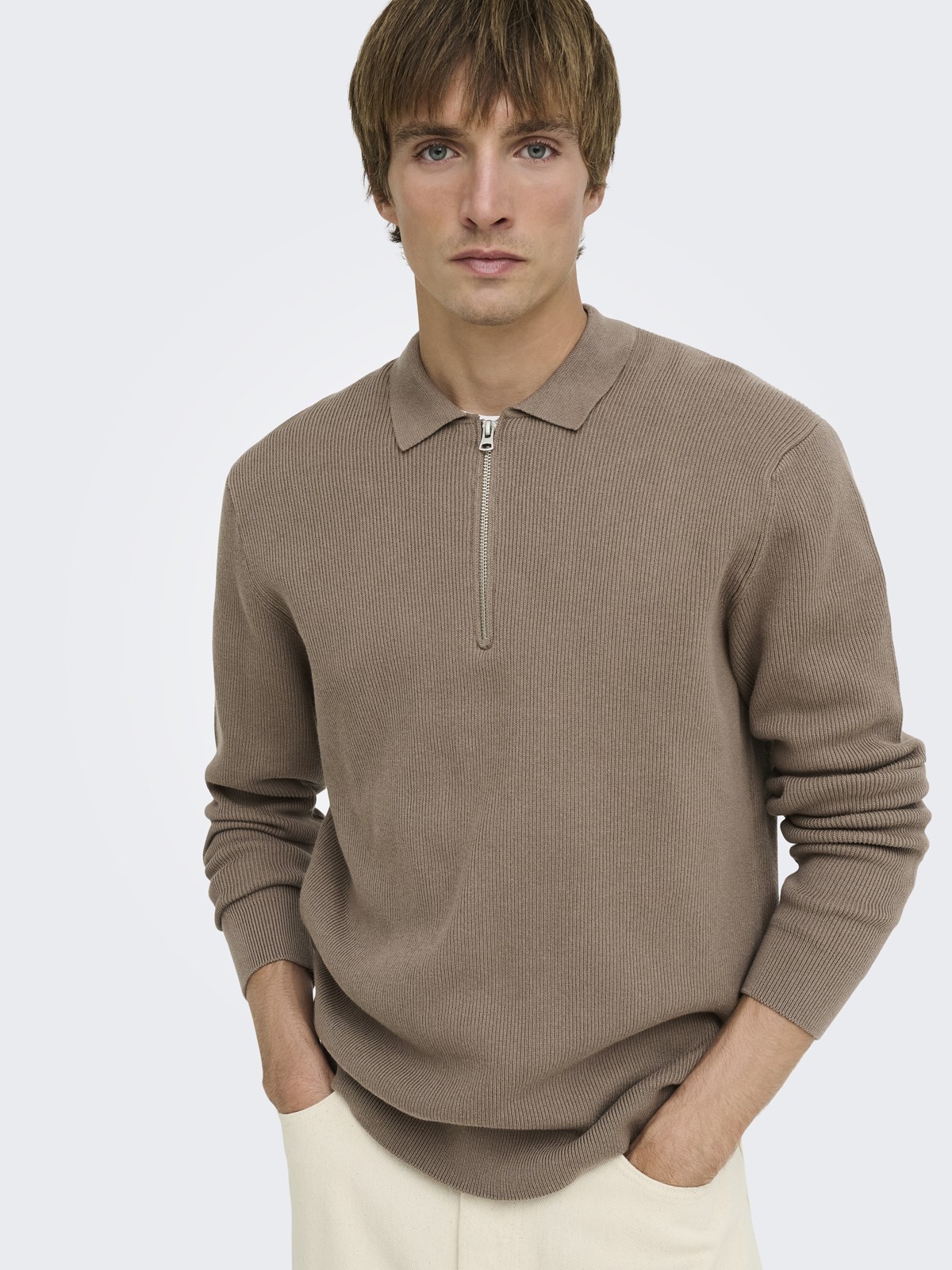 ONSPHIL REG 12 HALF ZIP POLO KNIT Desert Taupe