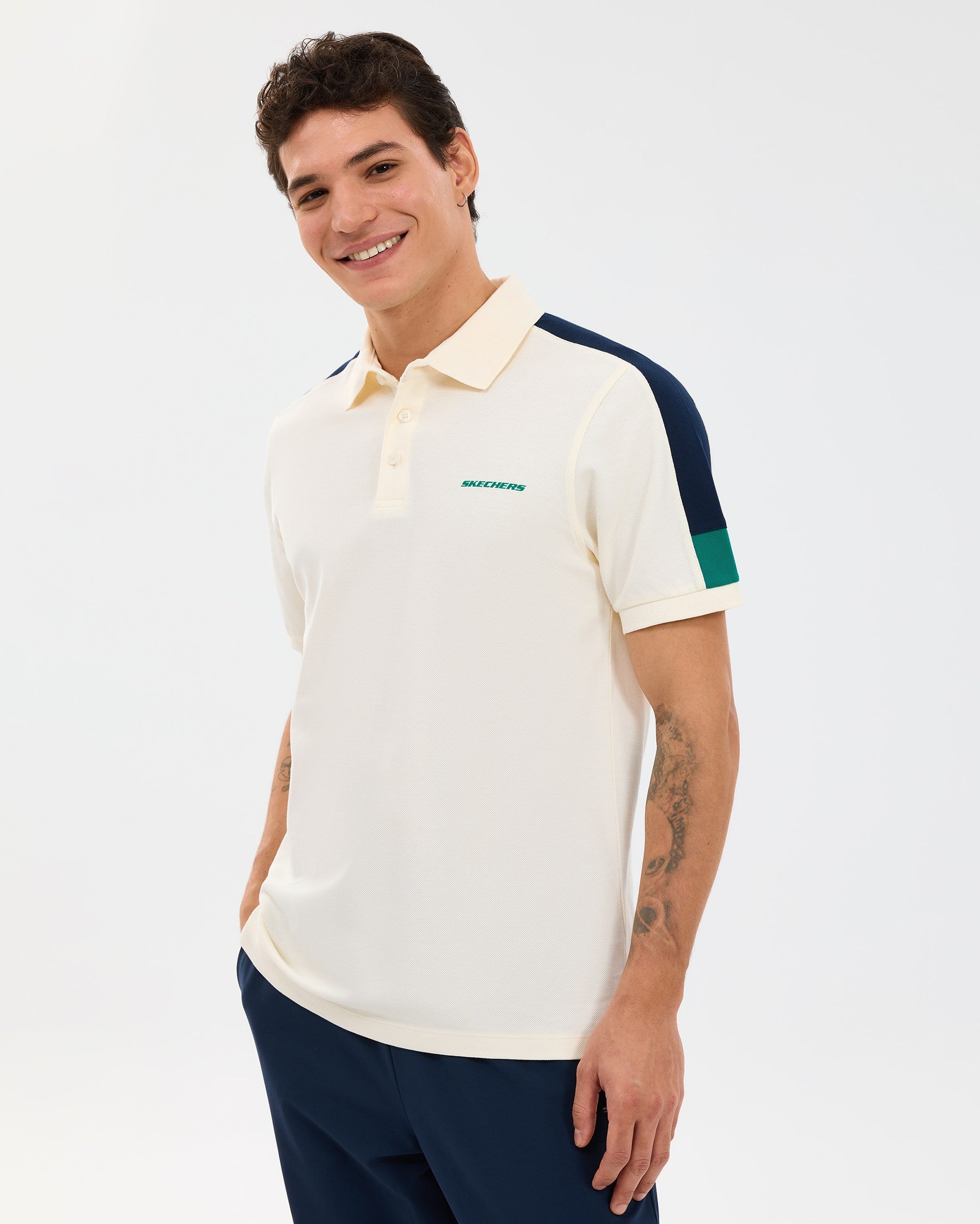 Skechers M Color Block Detail Polo Ecru