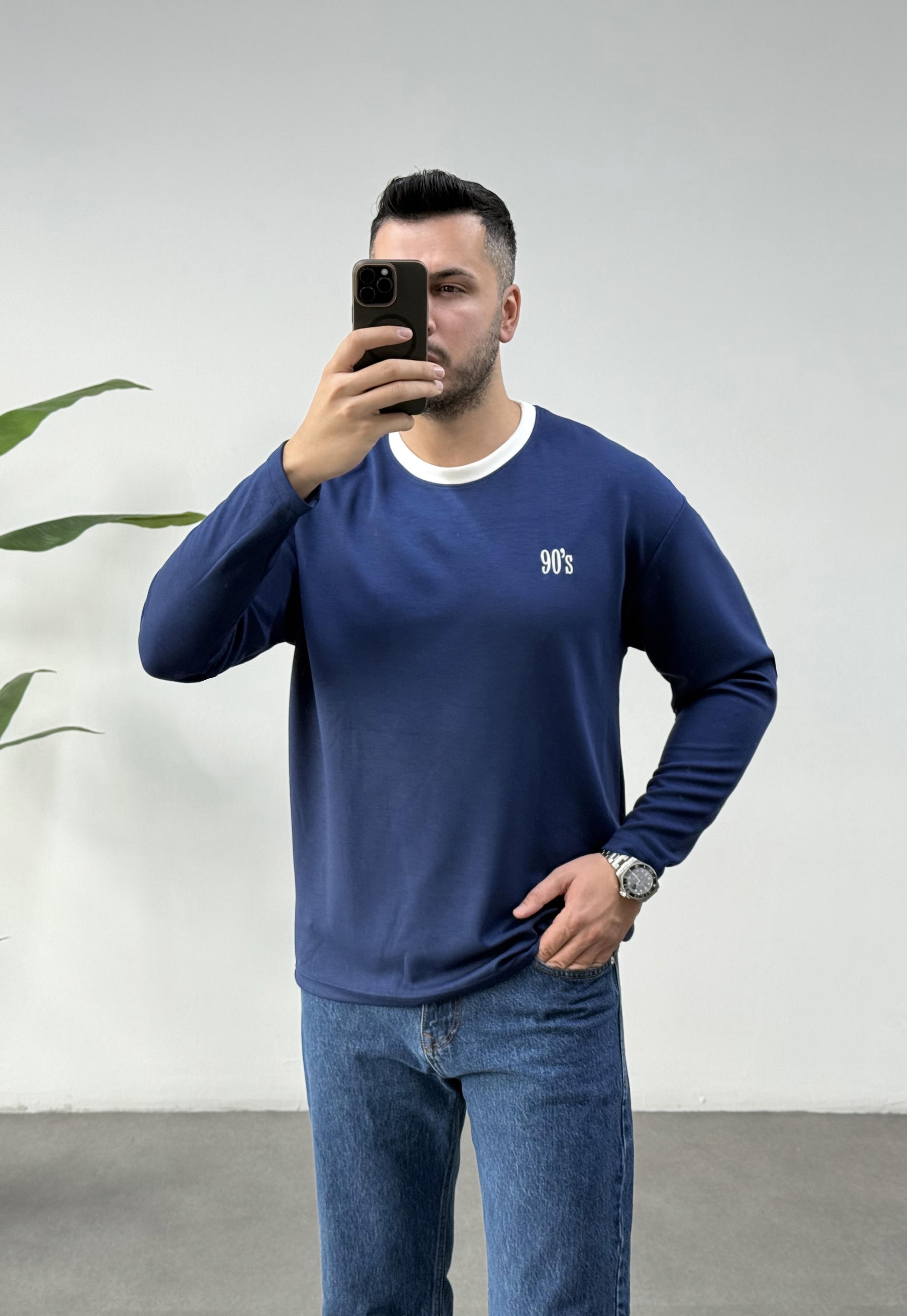 90's Oysho Lacivert Beyaz Yaka Sweat