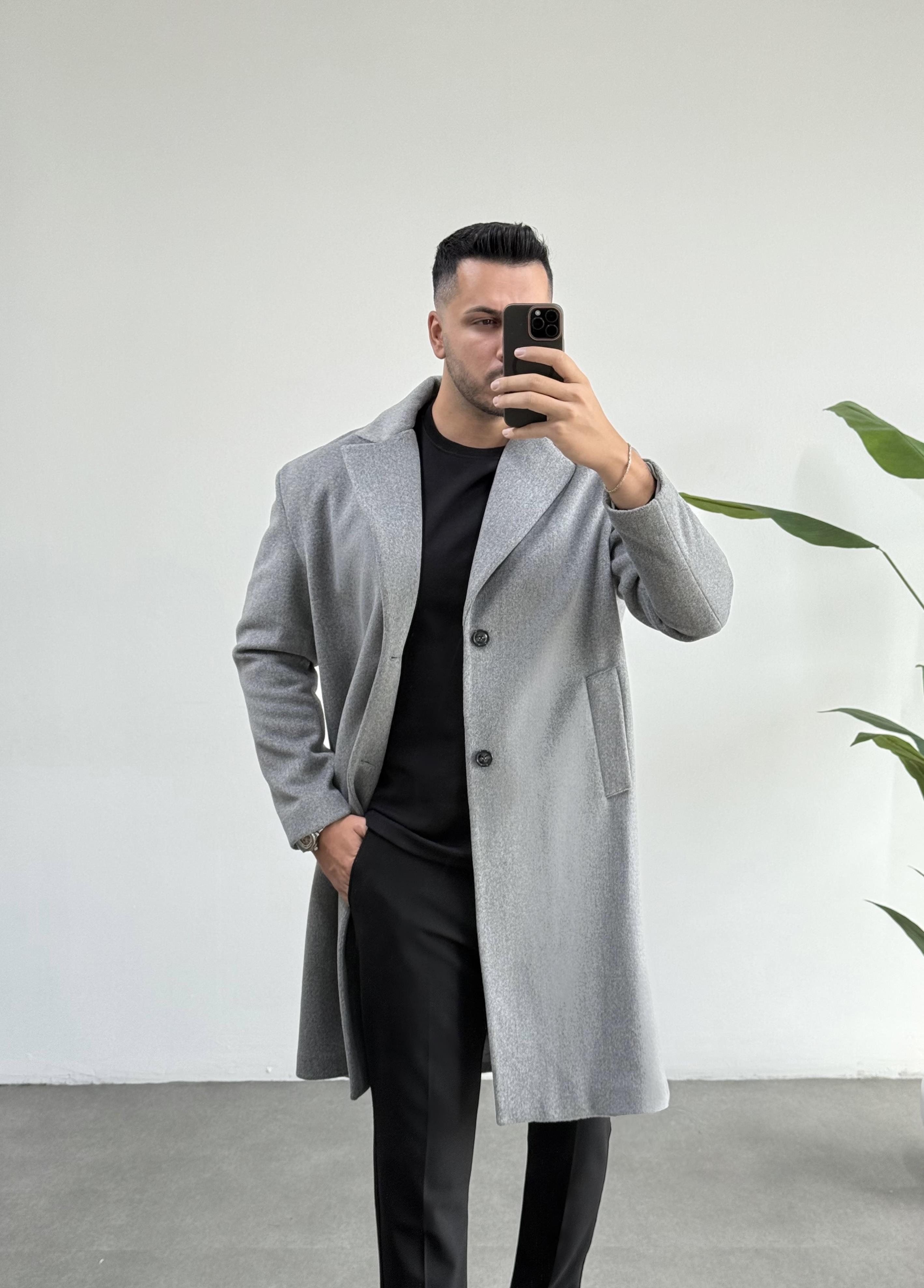 Açık Gri Kaşe Kaban