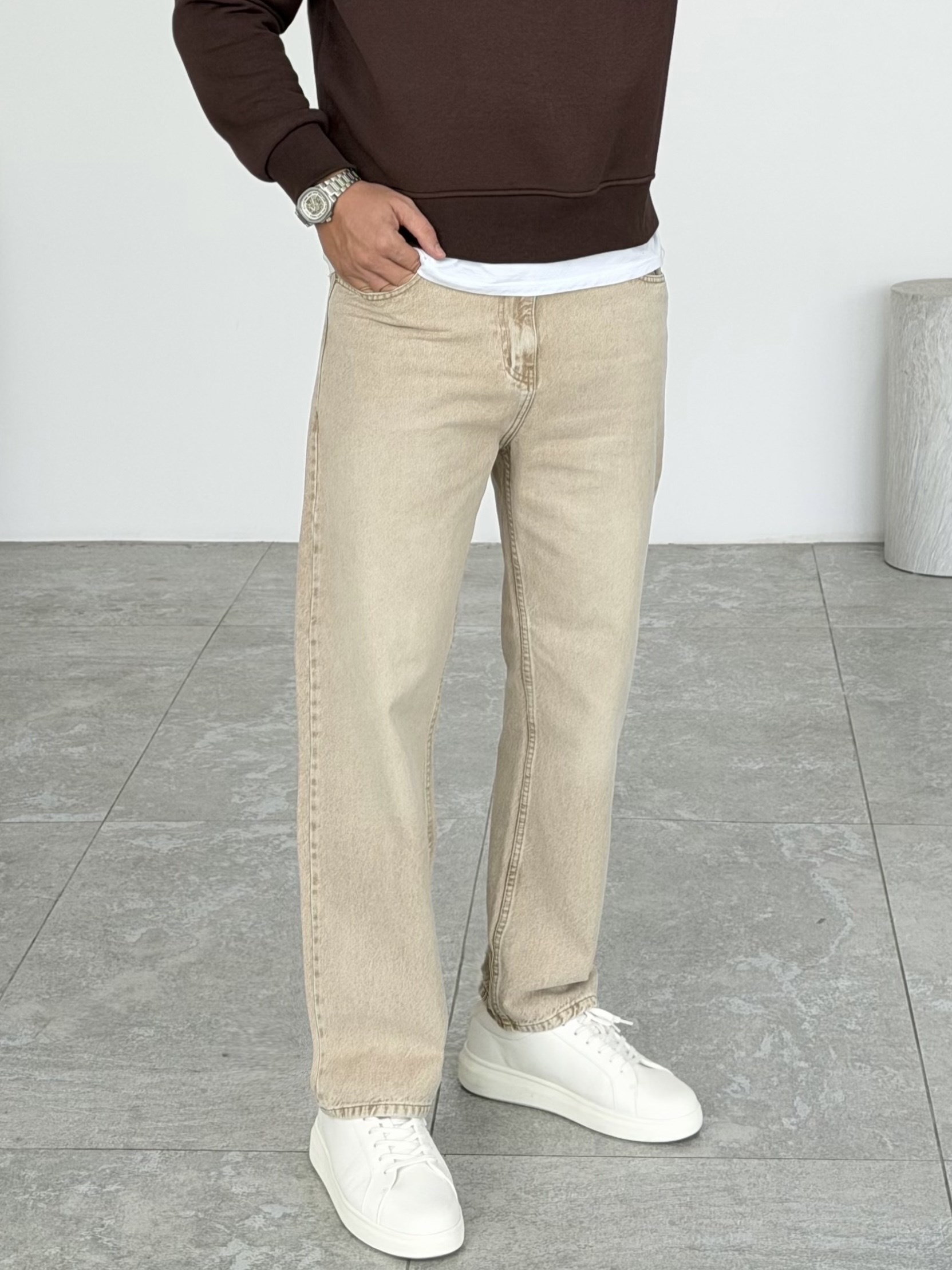 Bej Kot Baggy Pantolon