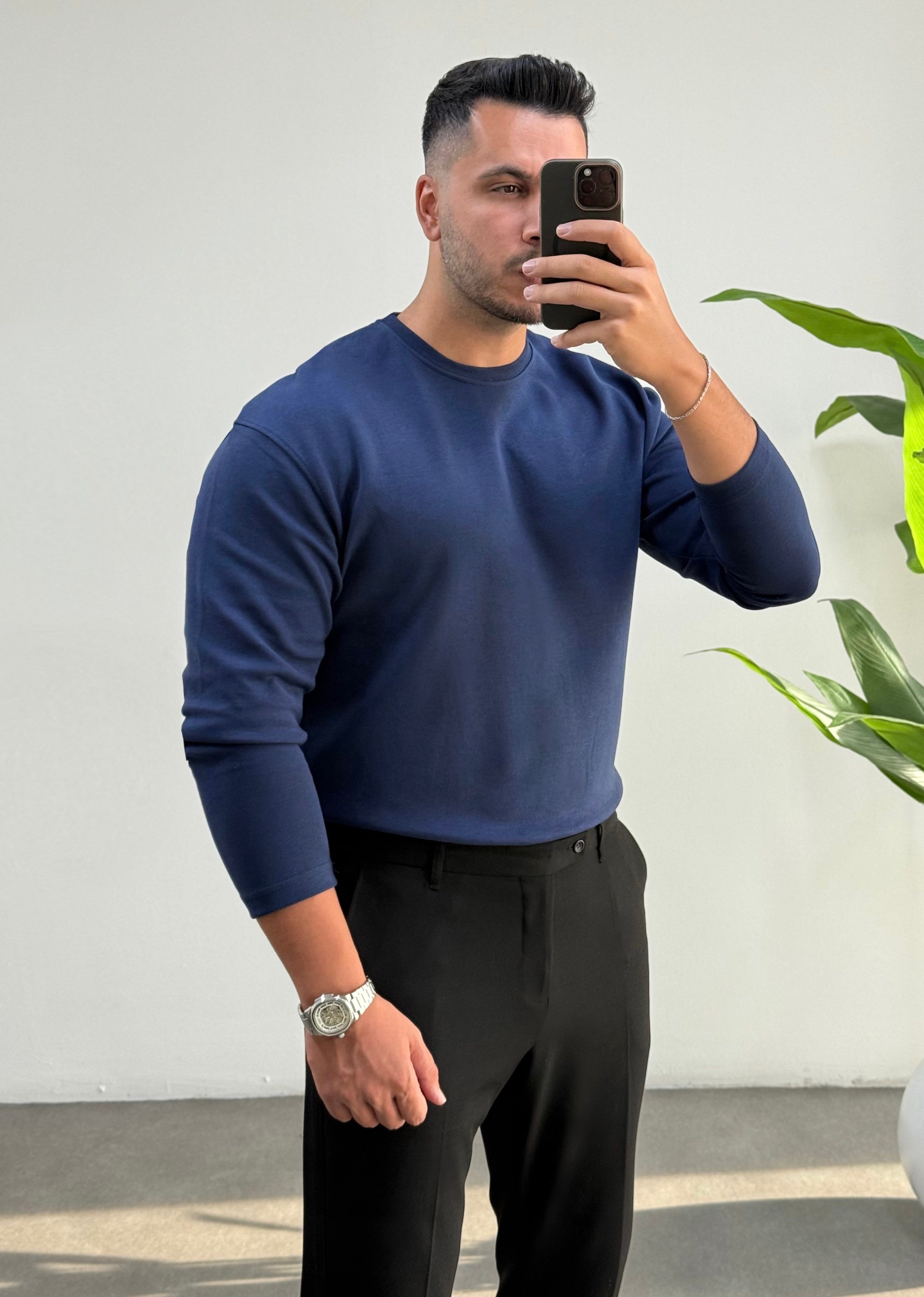 Bisiklet Yaka Double Face Lacivert Sweat