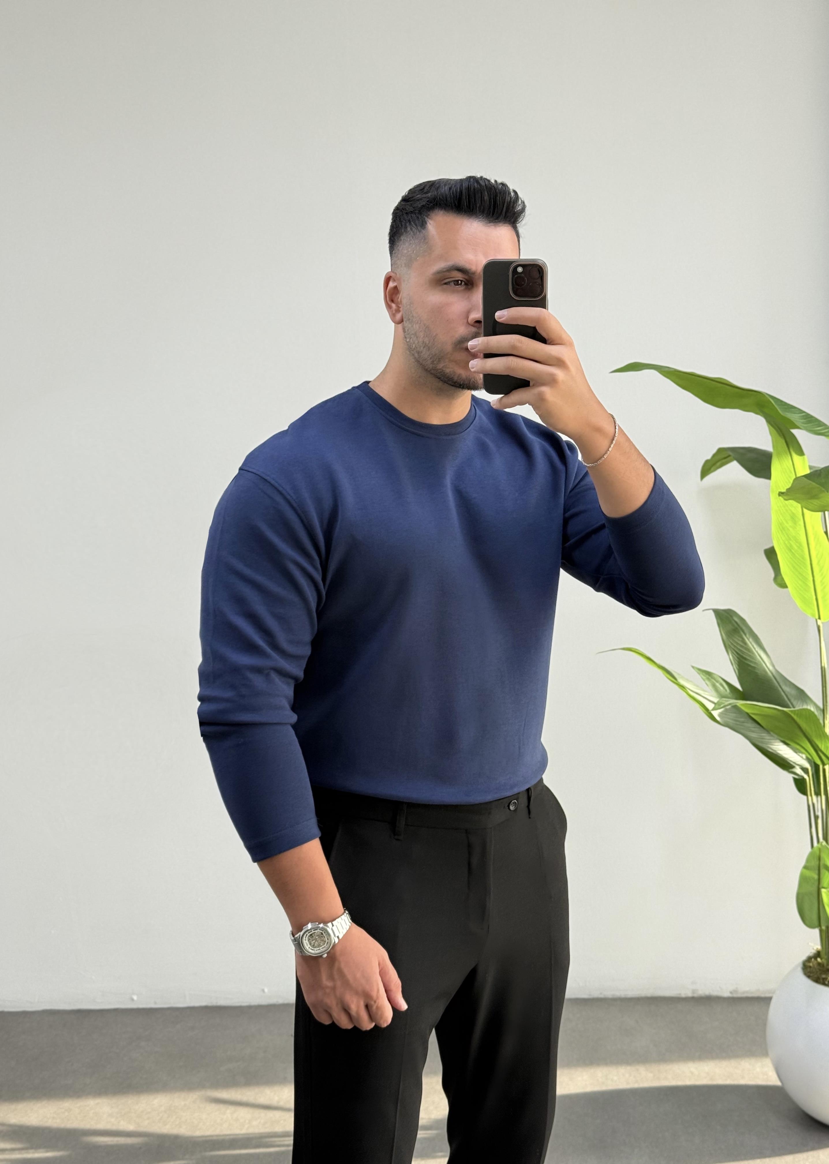 Bisiklet Yaka Duble Face Lacivert Sweat 