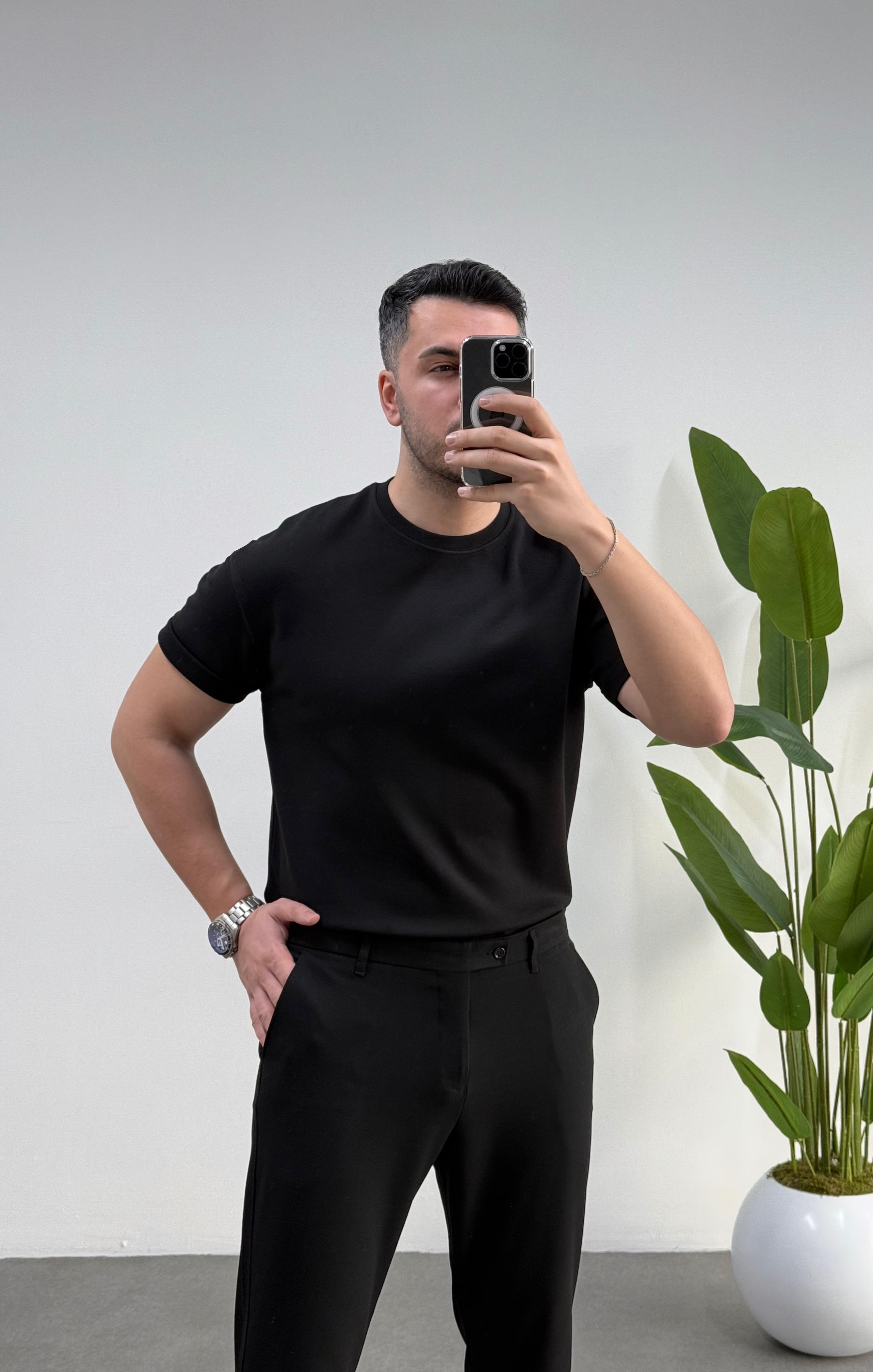 Double Face Premium Siyah Tişört 