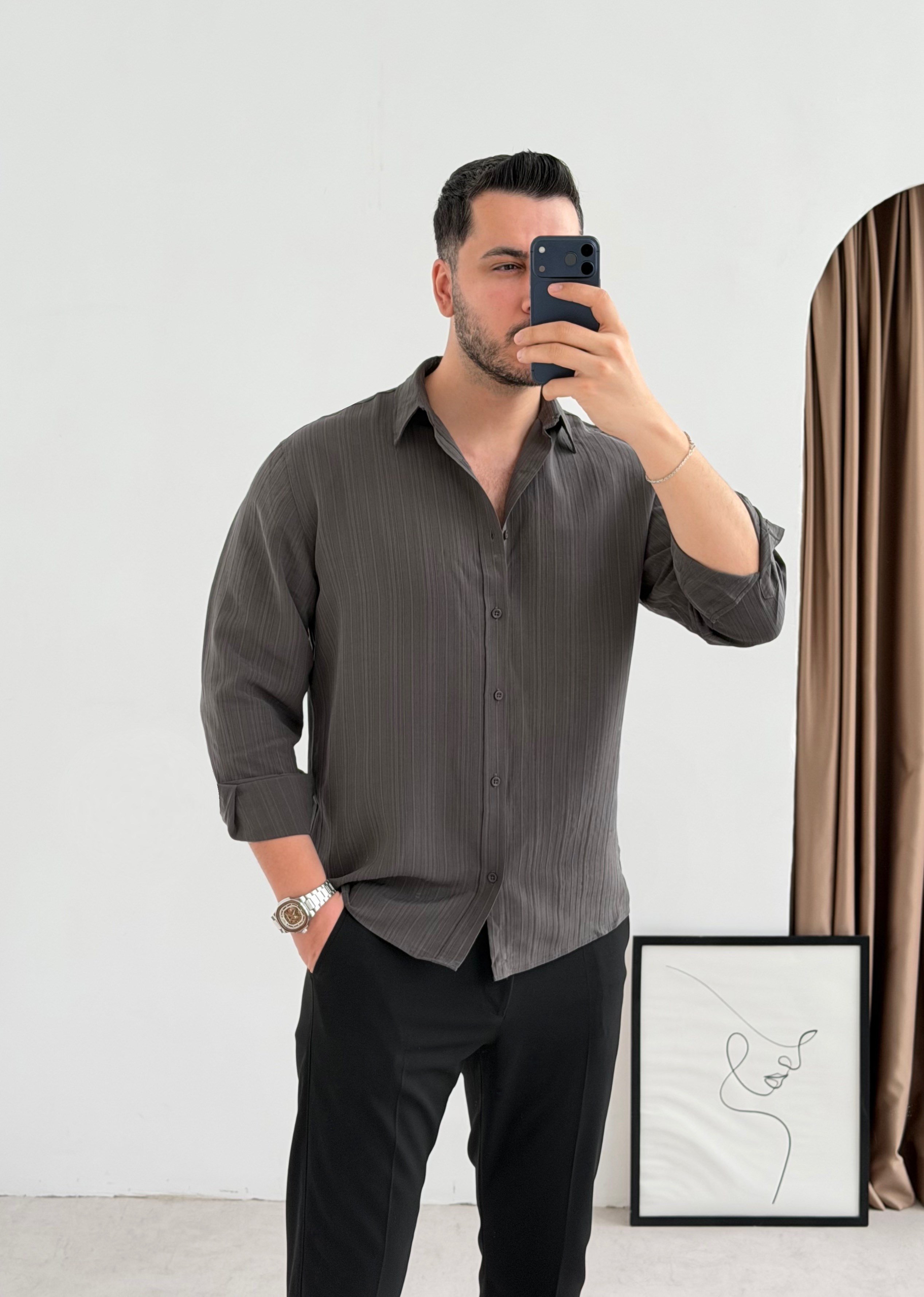 Eros Antrasit Oversize Gömlek
