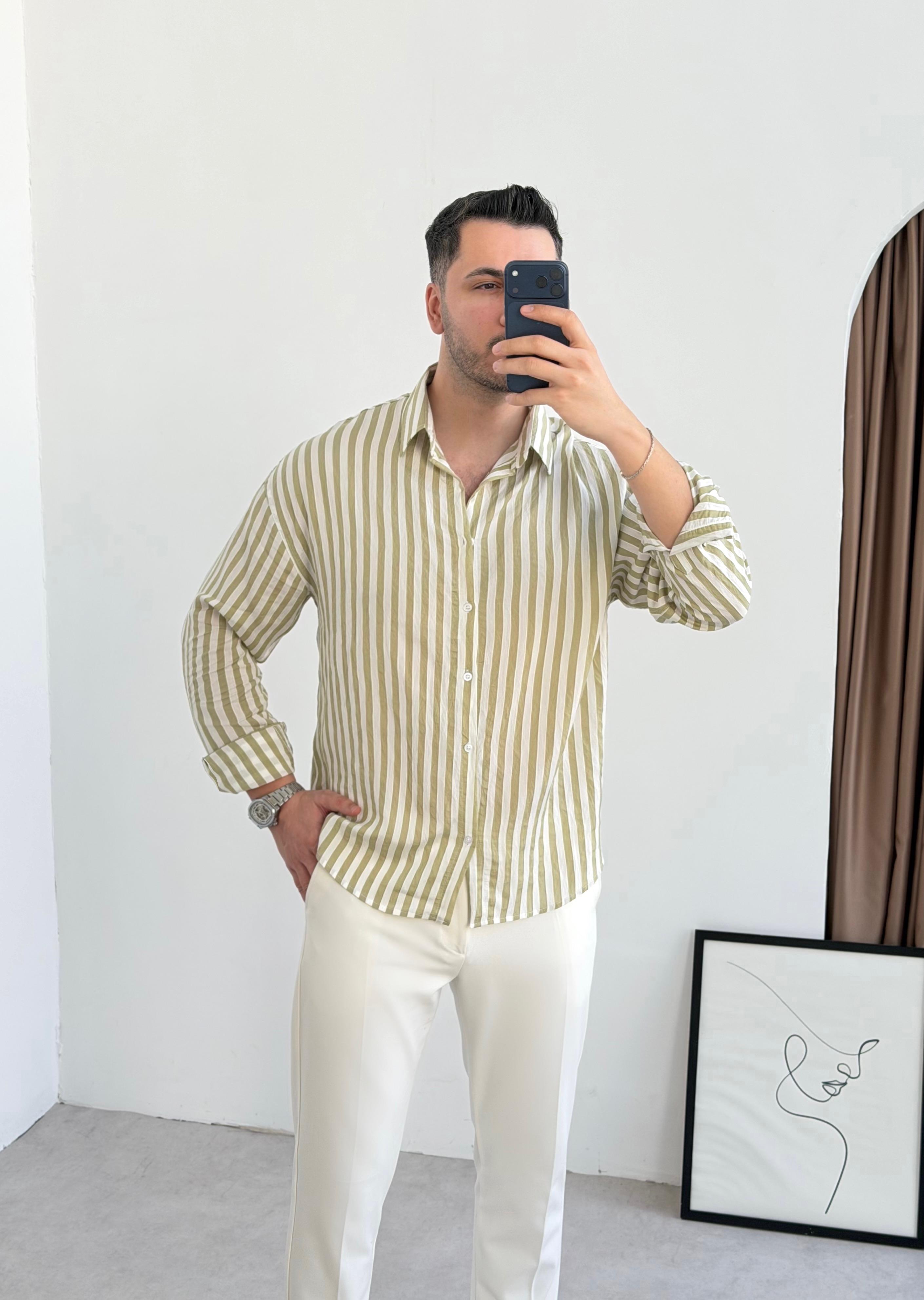 Growin Çağla Çizgili Oversize Gömlek