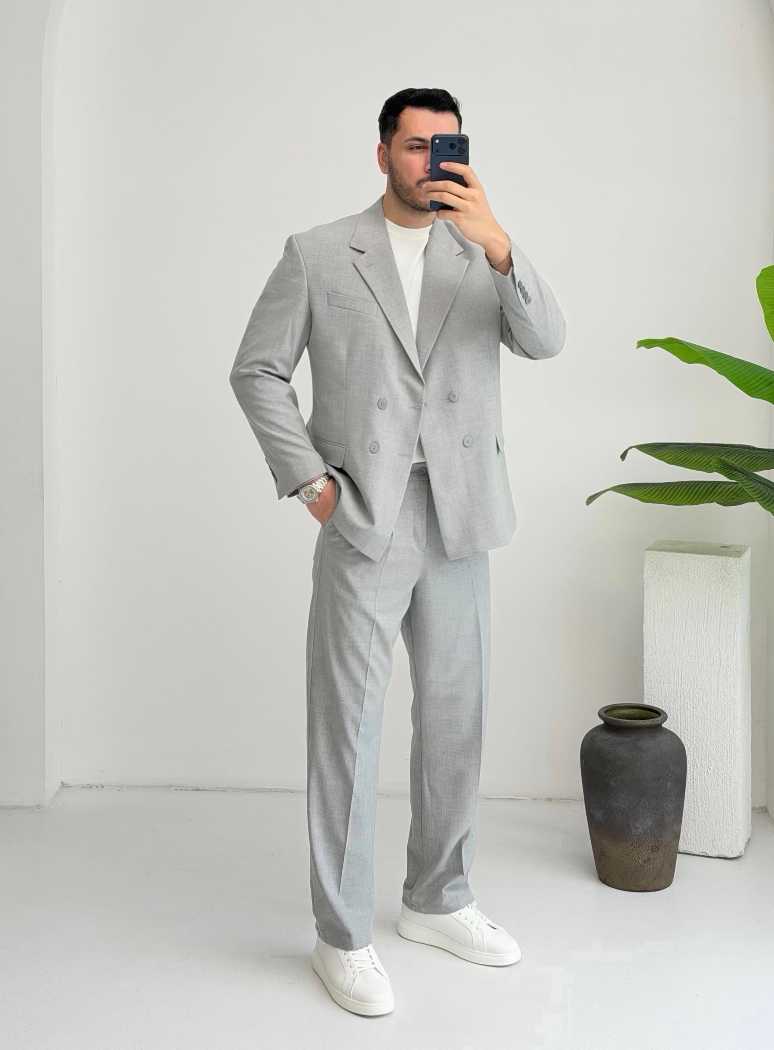 Kruvaze  Açık Gri Oversize Takım