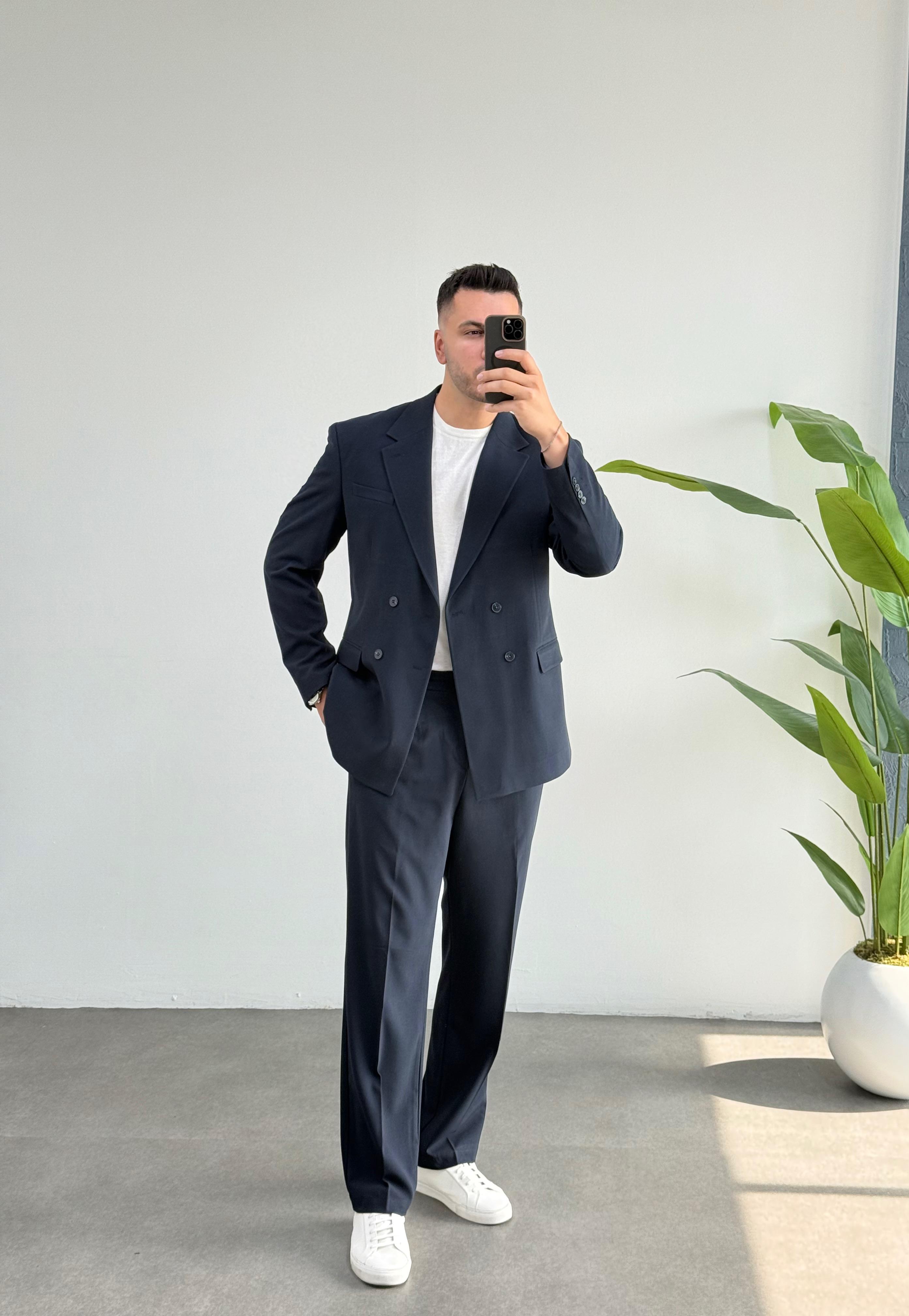 Kruvaze Lacivert Oversize Takım