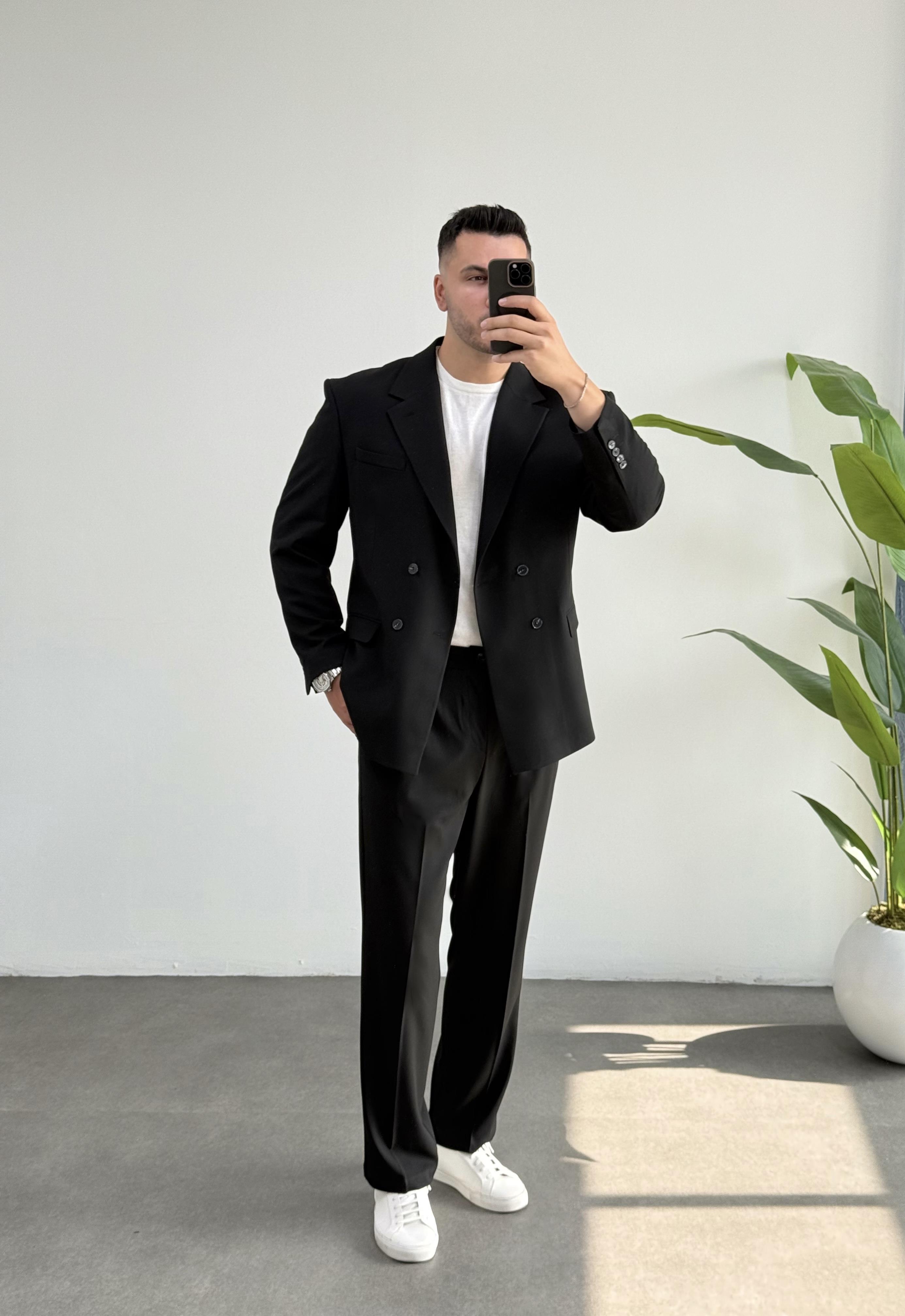 Kruvaze Siyah Oversize Takım