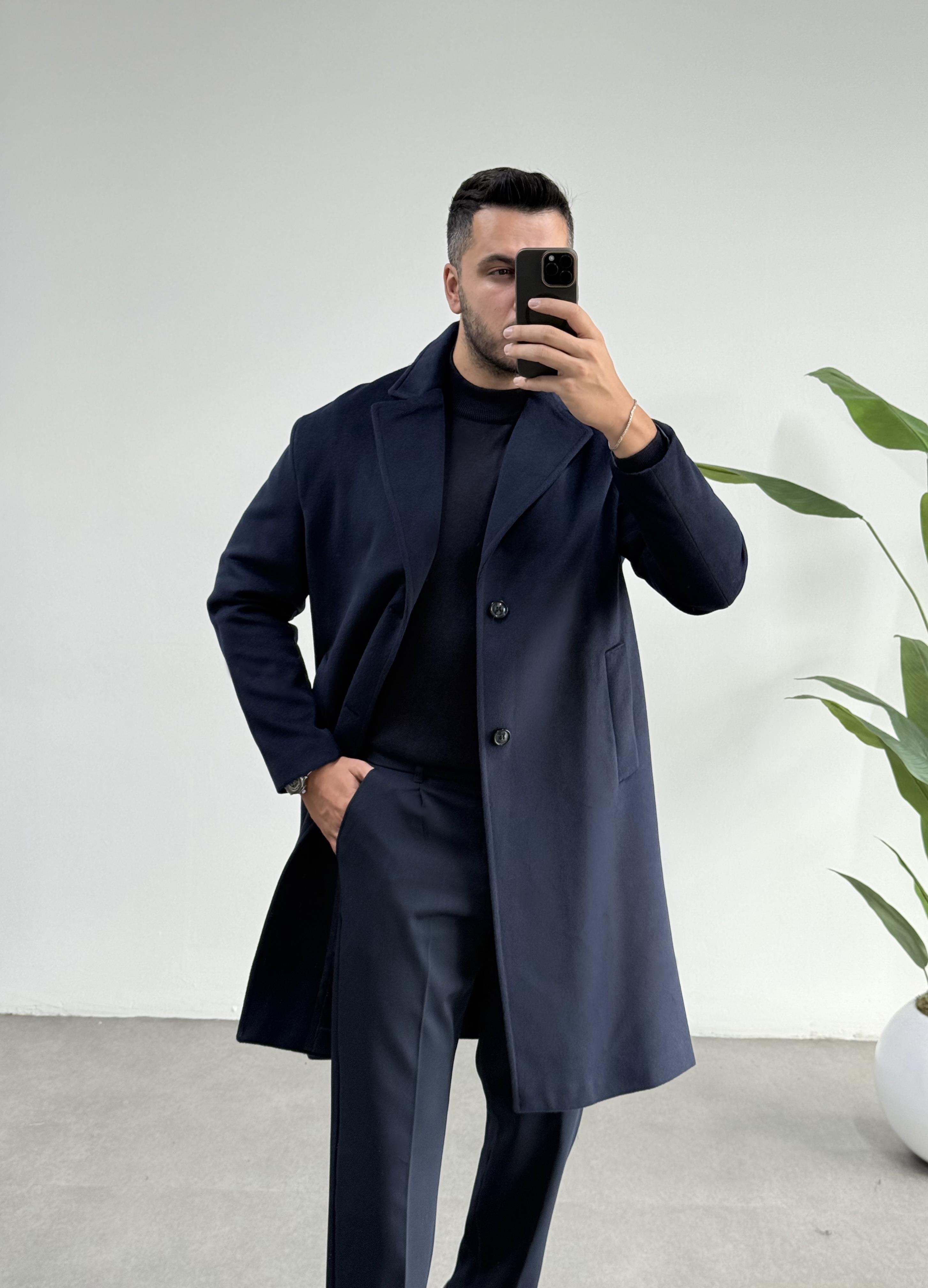 Lacivert Kaşe Kaban